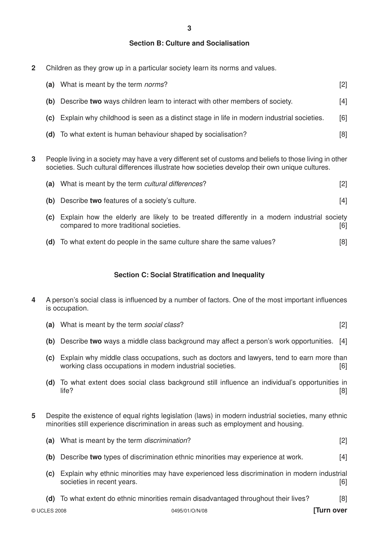 Cambridge IGCSE Sociology 0495 2008 Oct/Nov Paper 1 · Variant 1 question paper, page 3 of 4