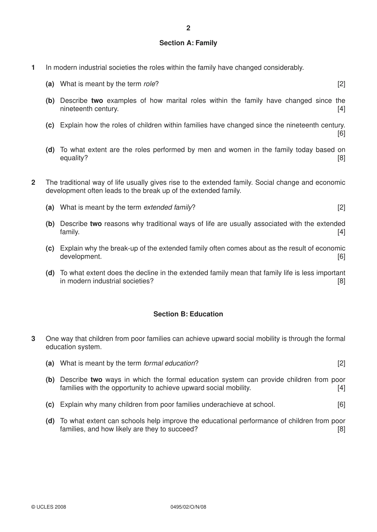 Cambridge IGCSE Sociology 0495 2008 Oct/Nov Paper 2 · Variant 1 question paper, page 2 of 4