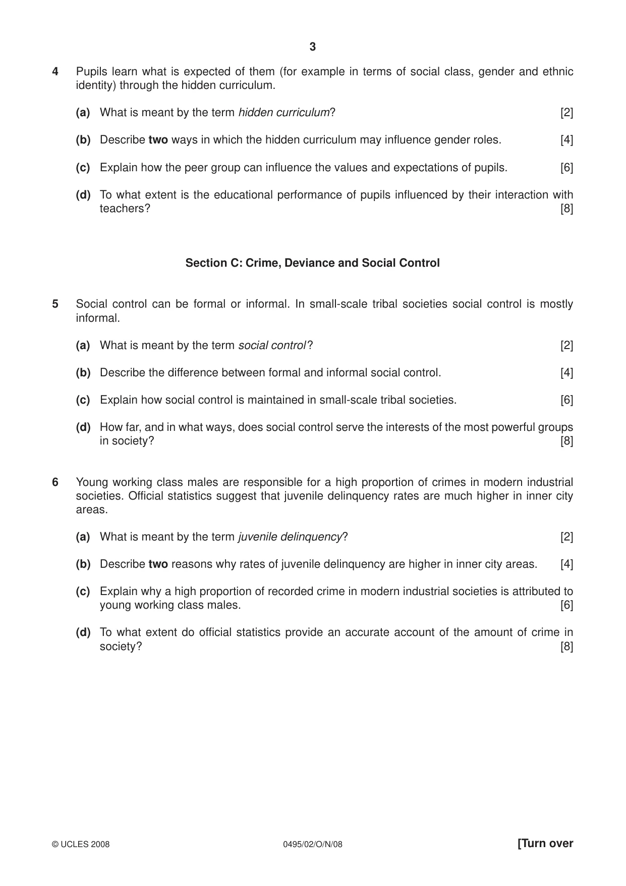 Cambridge IGCSE Sociology 0495 2008 Oct/Nov Paper 2 · Variant 1 question paper, page 3 of 4