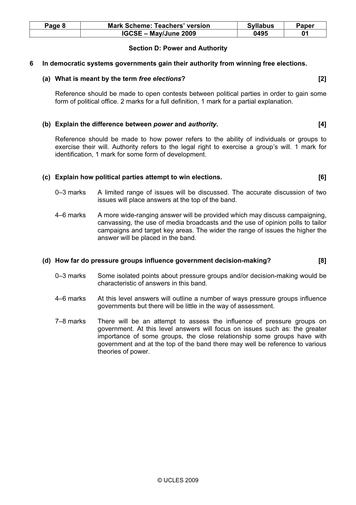 Mark scheme, page 8 of 9
