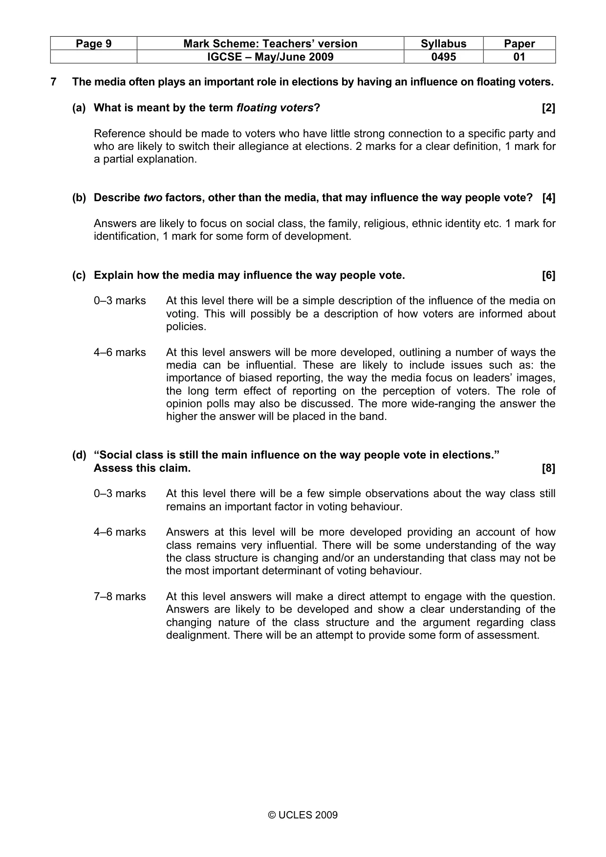 Mark scheme, page 9 of 9