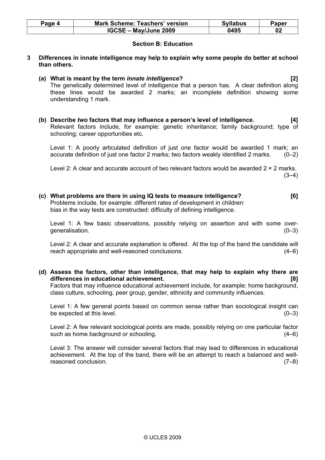 Mark scheme, page 4 of 9