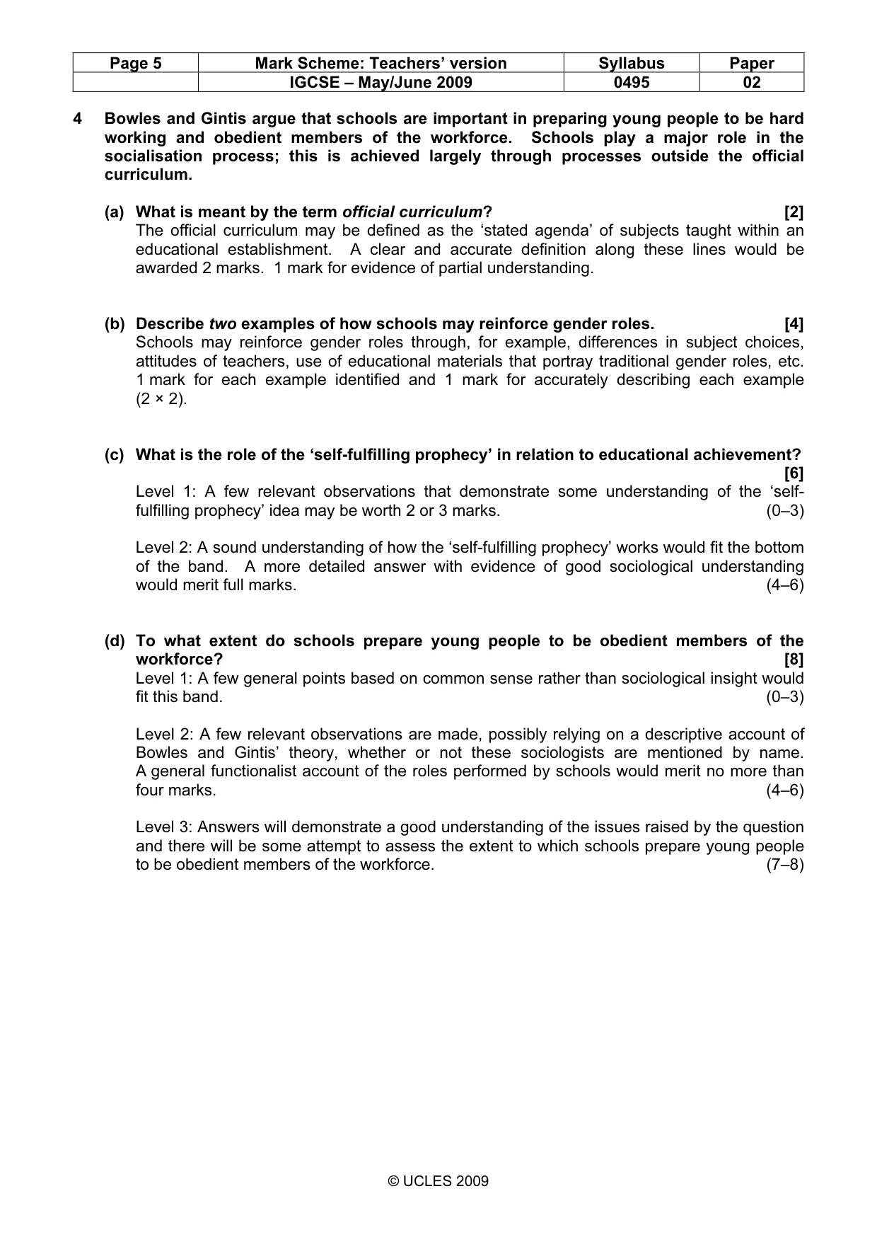 Mark scheme, page 5 of 9