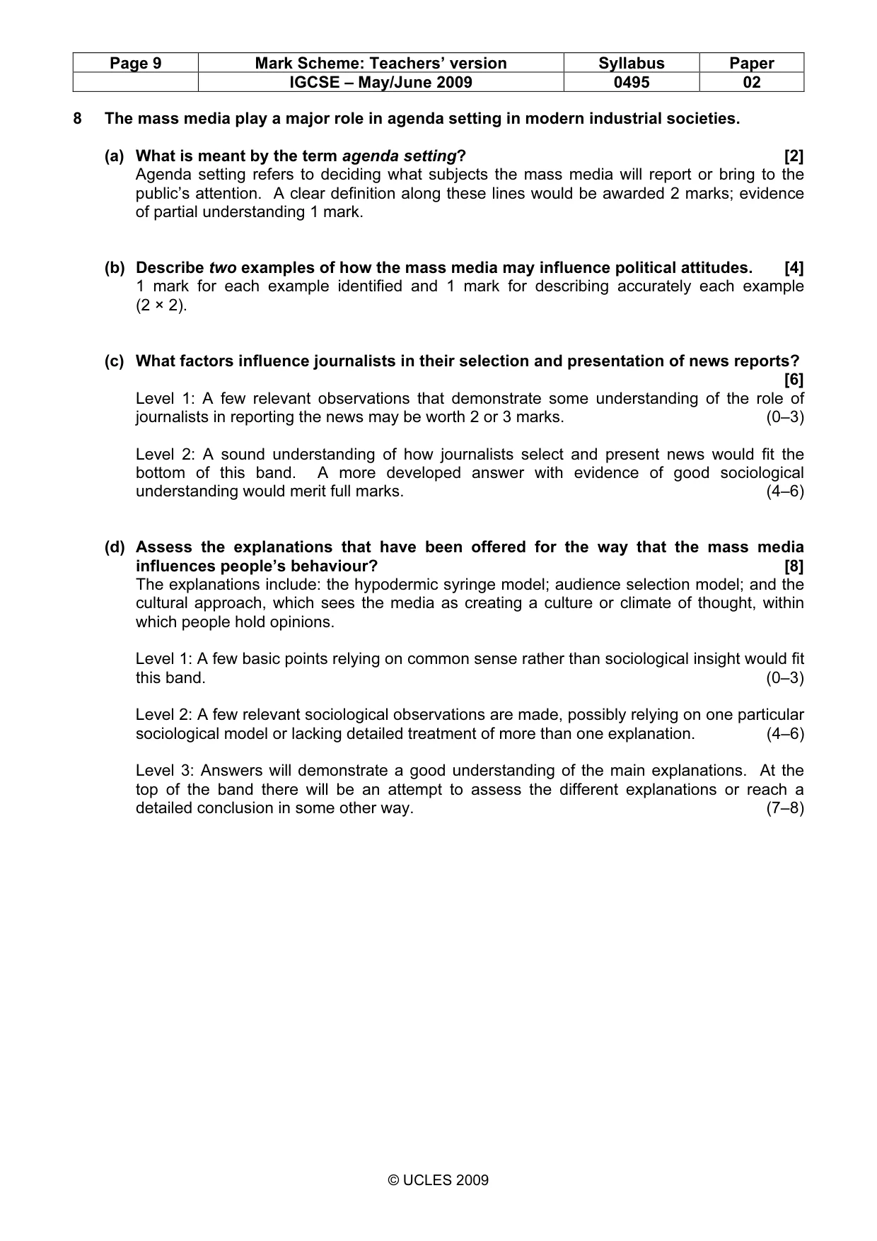 Mark scheme, page 9 of 9