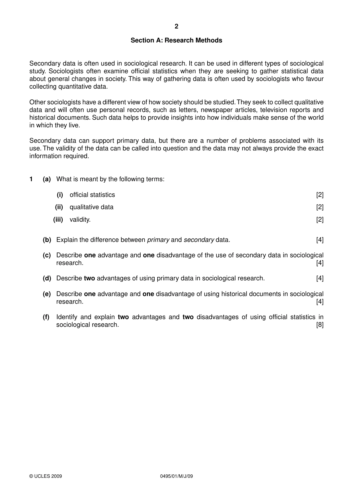 Cambridge IGCSE Sociology 0495 2009 May/June Paper 1 · Variant 1 question paper, page 2 of 4