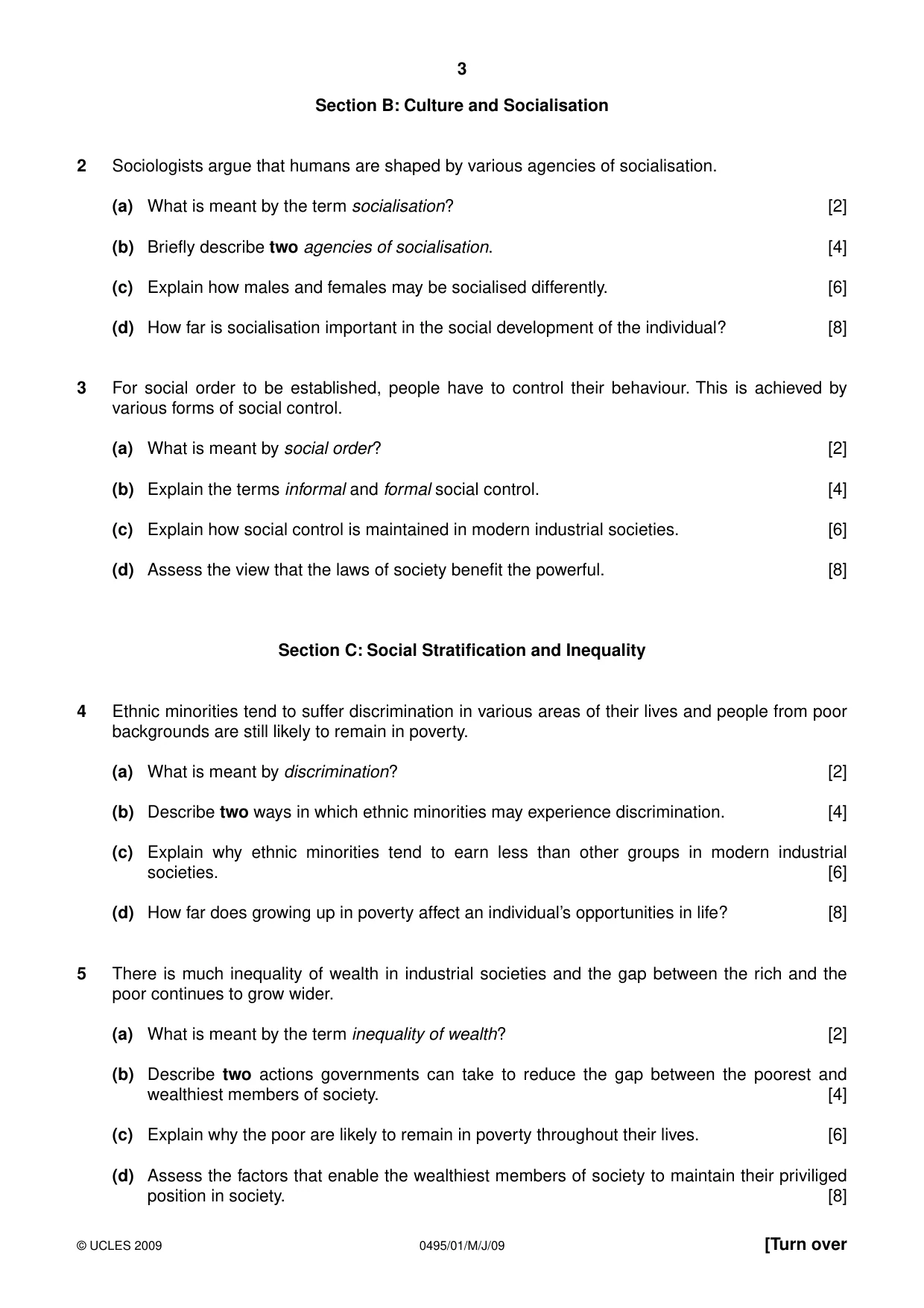 Cambridge IGCSE Sociology 0495 2009 May/June Paper 1 · Variant 1 question paper, page 3 of 4