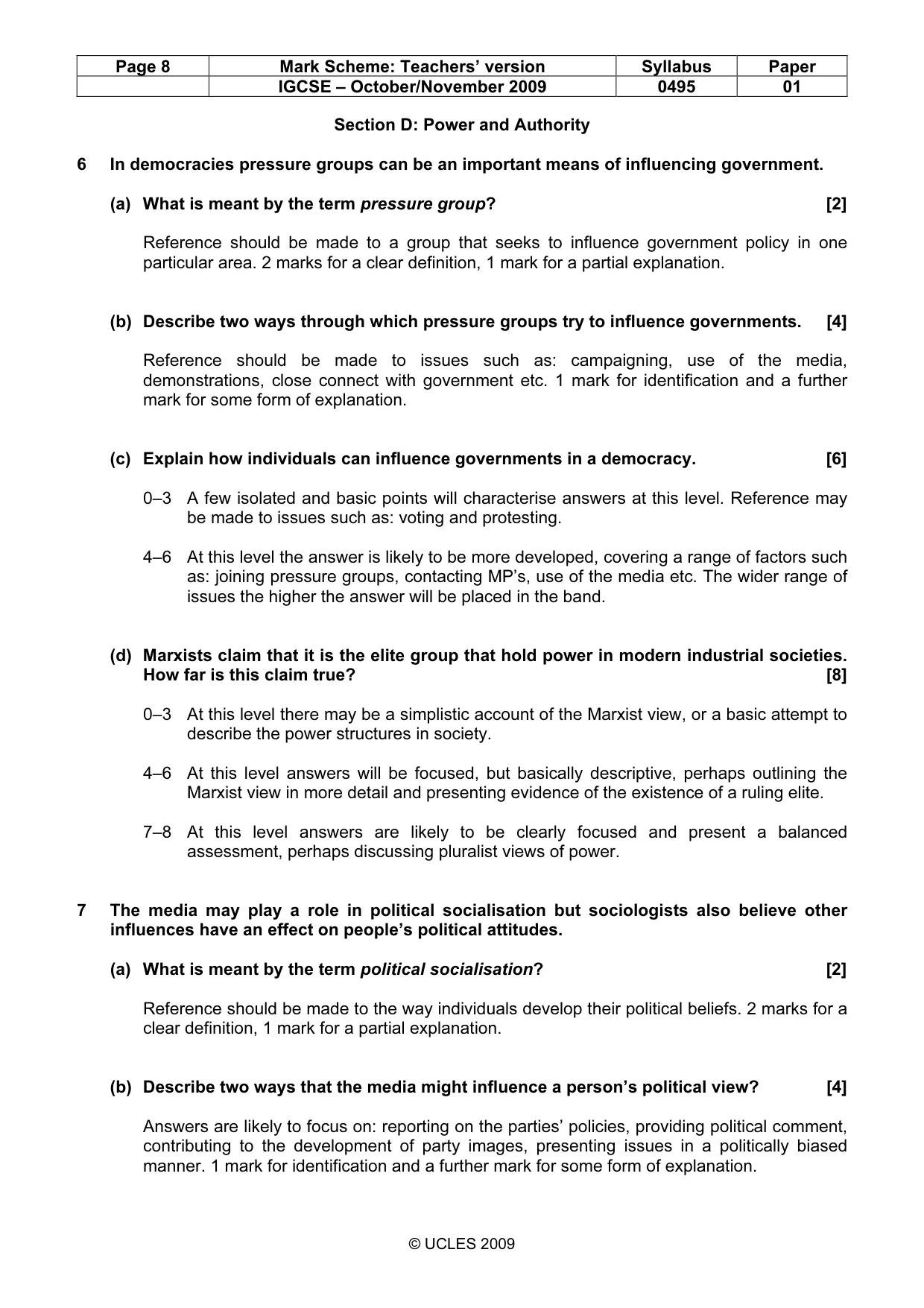 Mark scheme, page 8 of 9