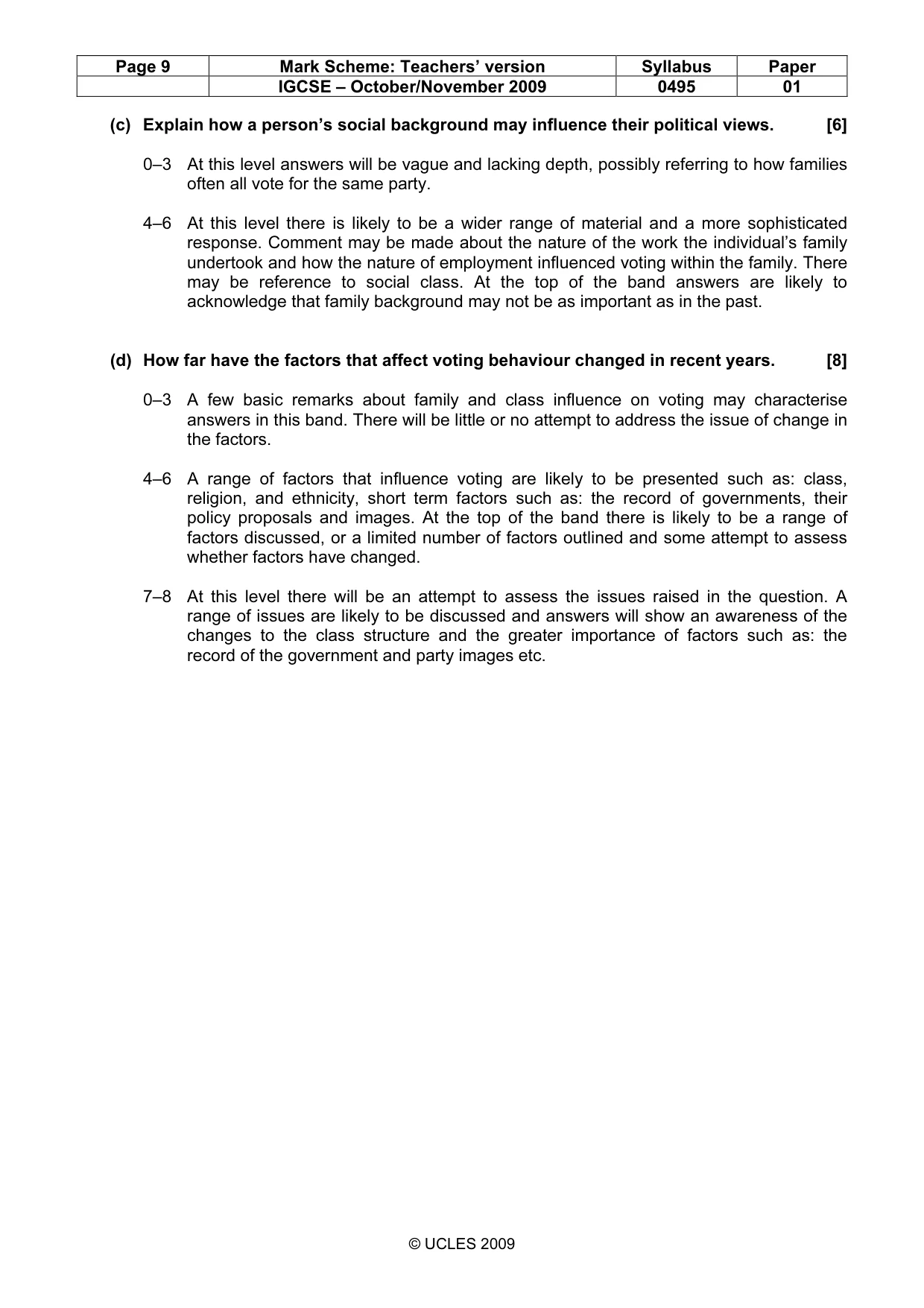 Mark scheme, page 9 of 9