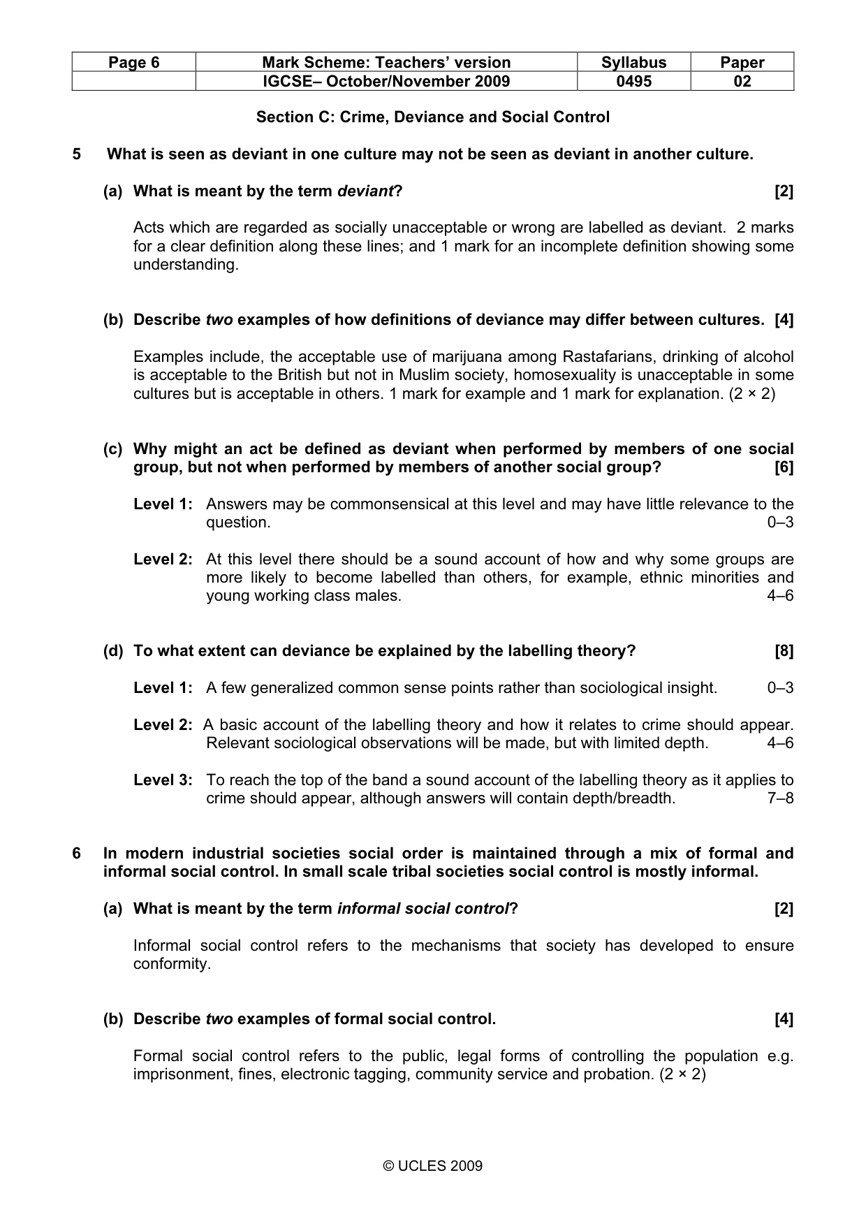Mark scheme, page 6 of 8