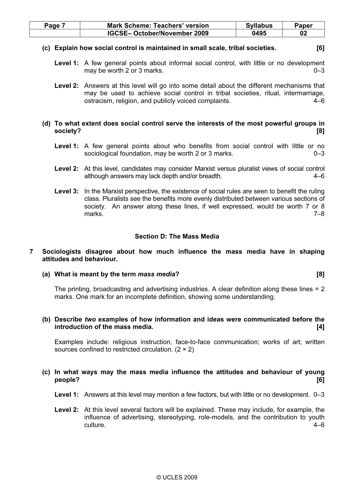 Mark scheme, page 7 of 8