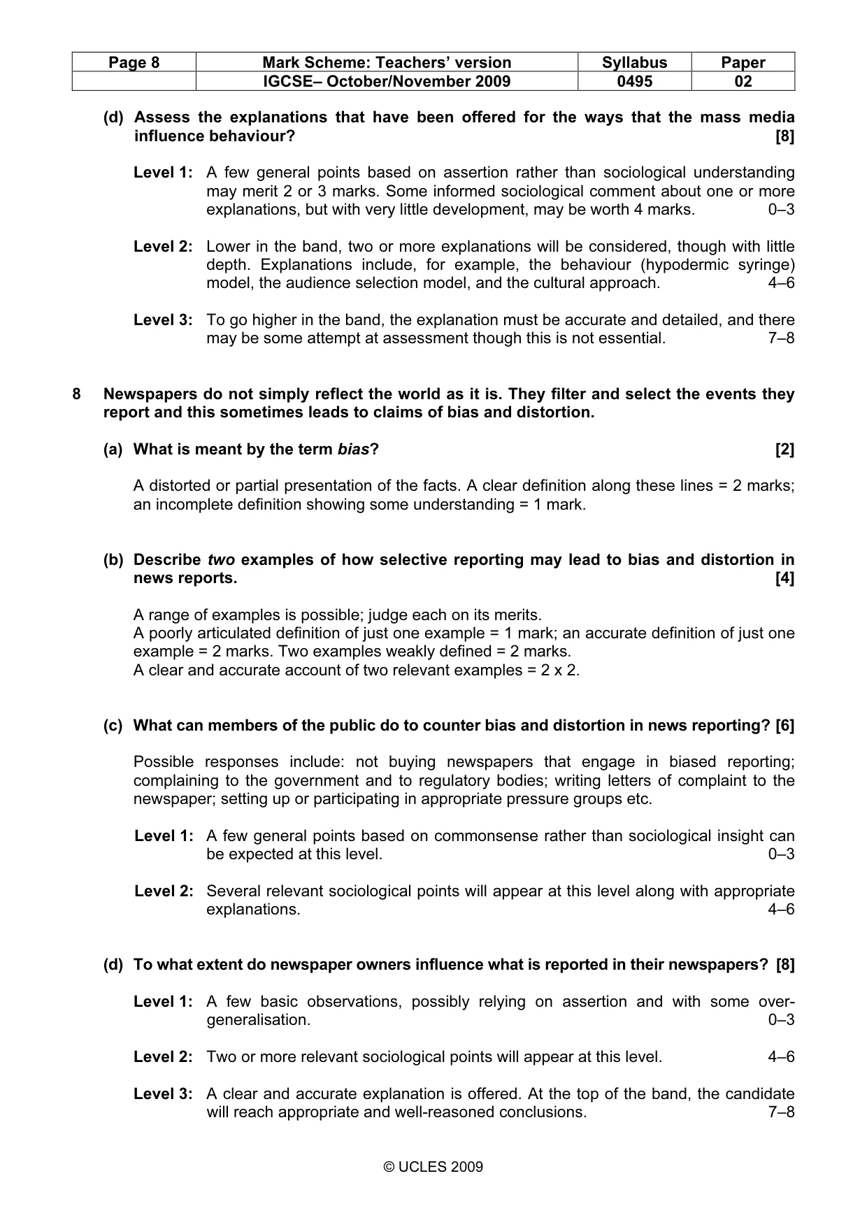Mark scheme, page 8 of 8