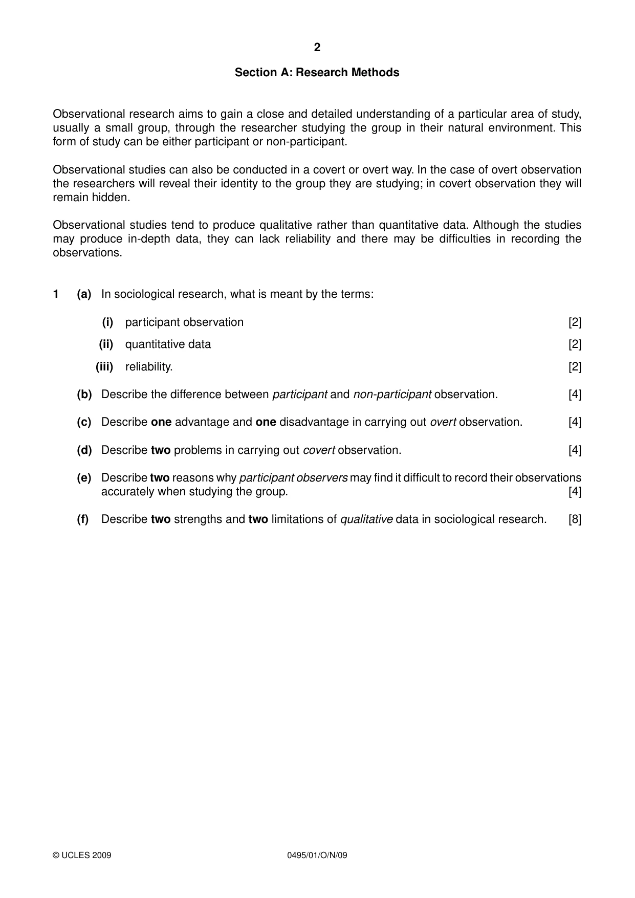 Cambridge IGCSE Sociology 0495 2009 Oct/Nov Paper 1 · Variant 1 question paper, page 2 of 4