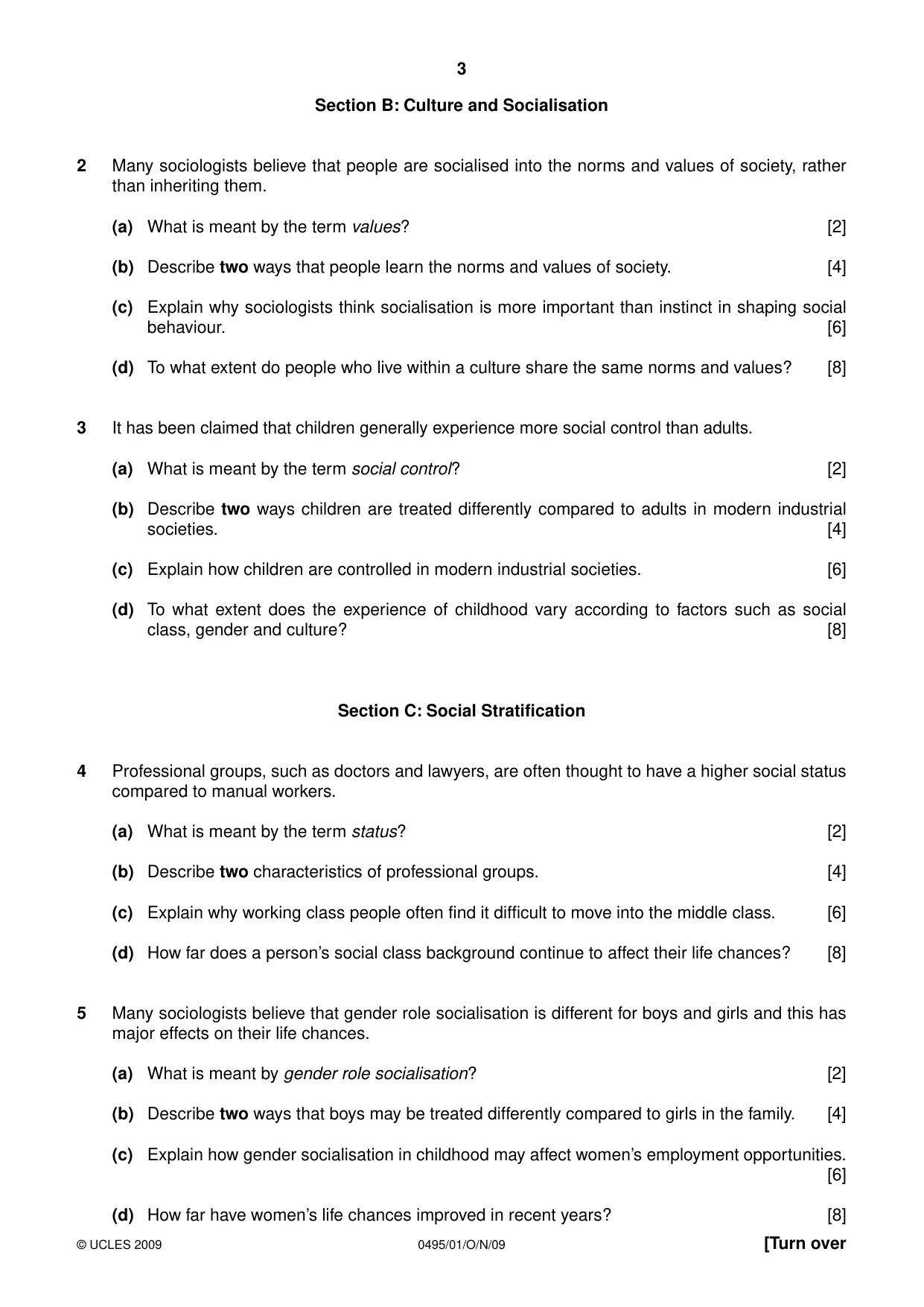 Cambridge IGCSE Sociology 0495 2009 Oct/Nov Paper 1 · Variant 1 question paper, page 3 of 4
