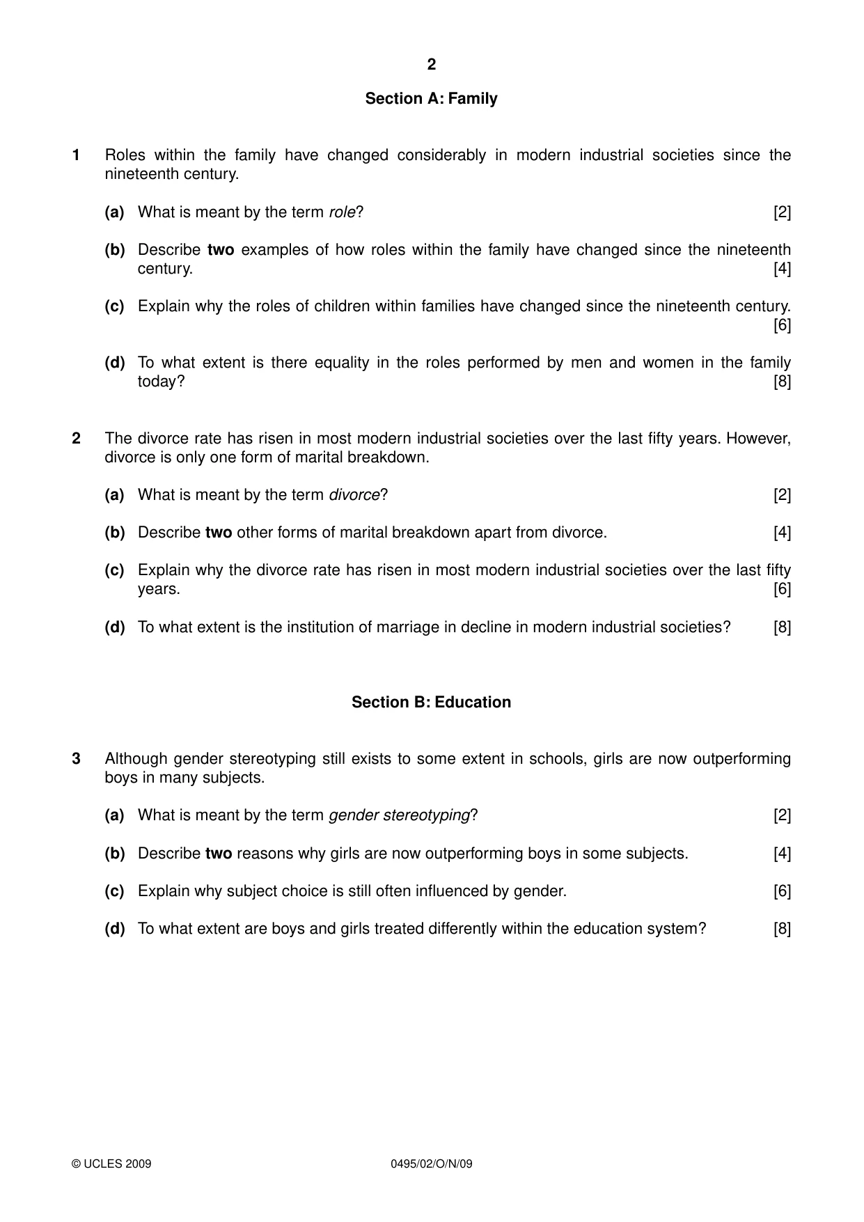 Cambridge IGCSE Sociology 0495 2009 Oct/Nov Paper 2 · Variant 1 question paper, page 2 of 4