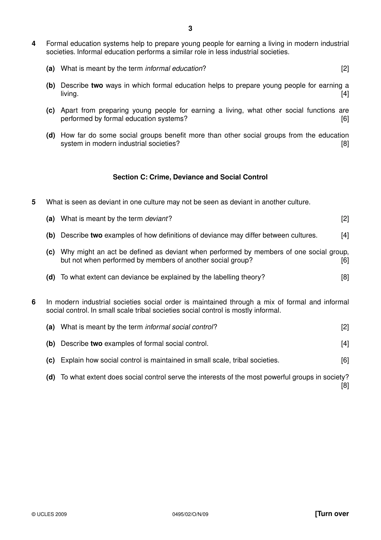 Cambridge IGCSE Sociology 0495 2009 Oct/Nov Paper 2 · Variant 1 question paper, page 3 of 4