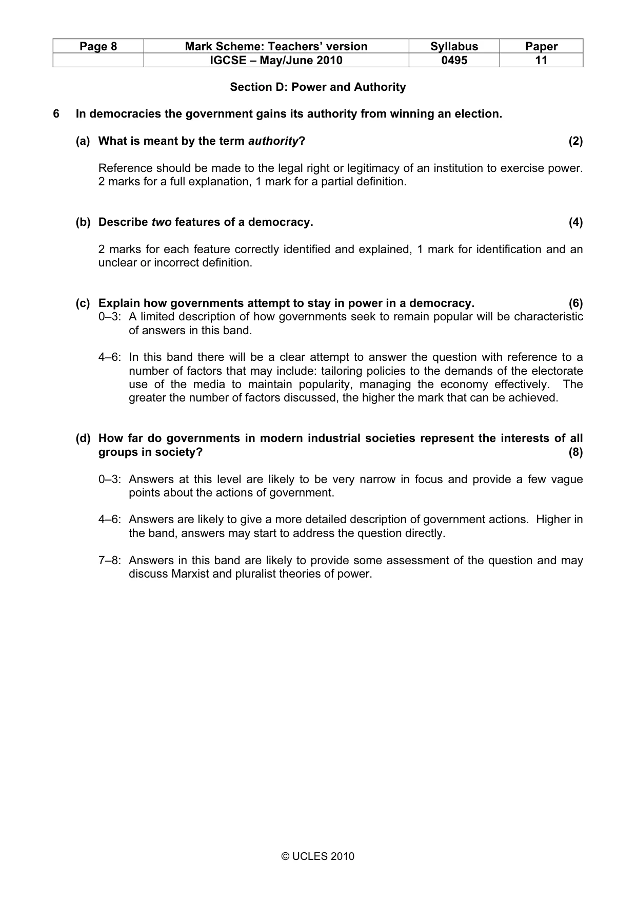 Mark scheme, page 8 of 9