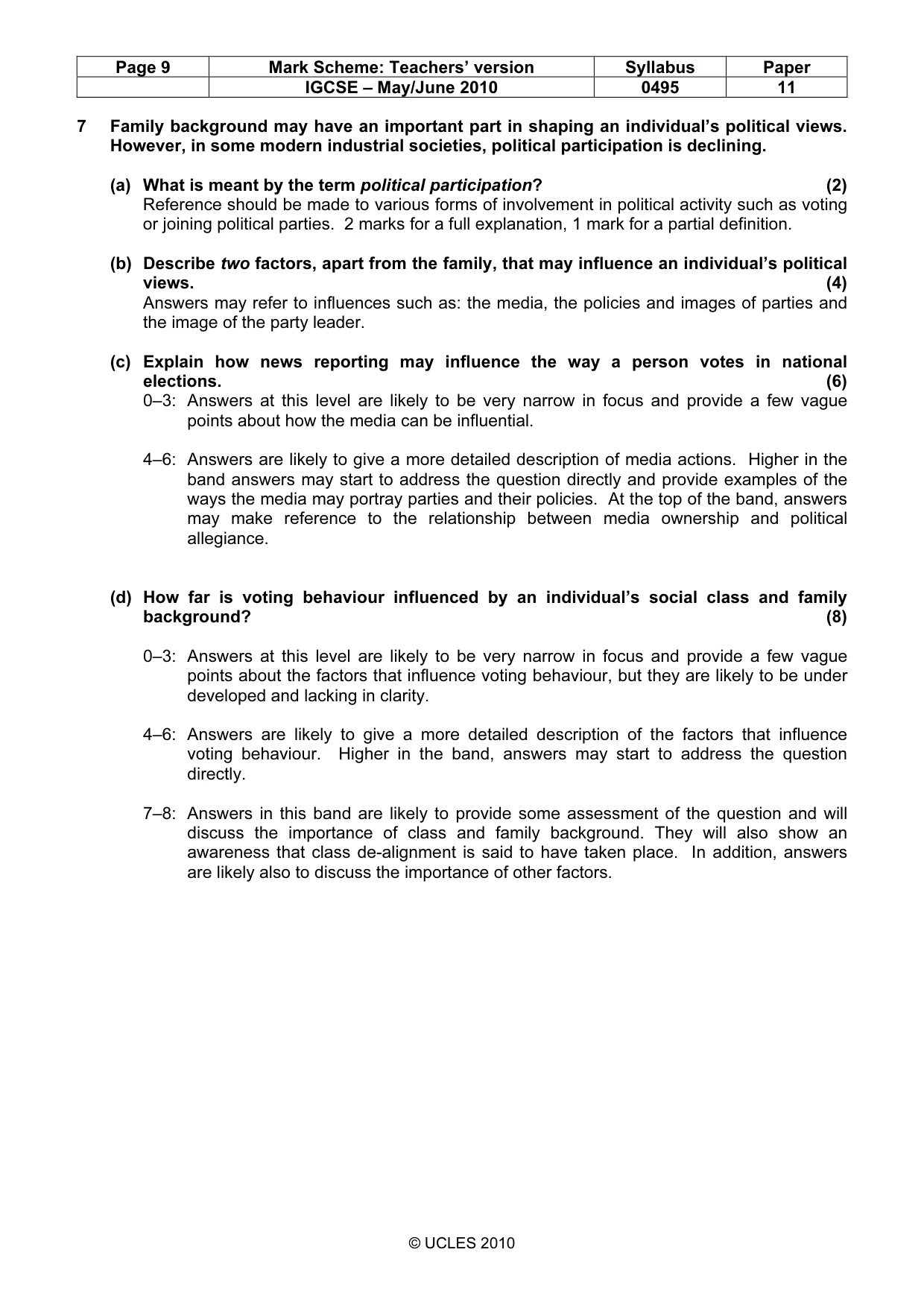 Mark scheme, page 9 of 9