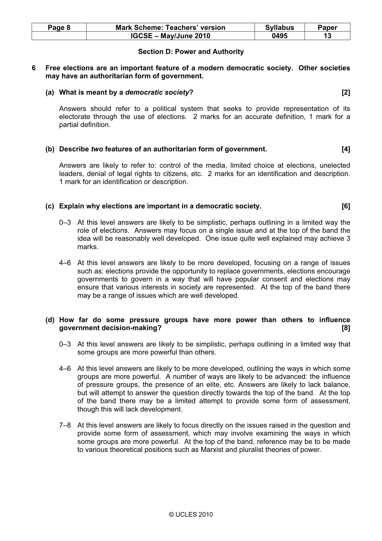 Mark scheme, page 8 of 9