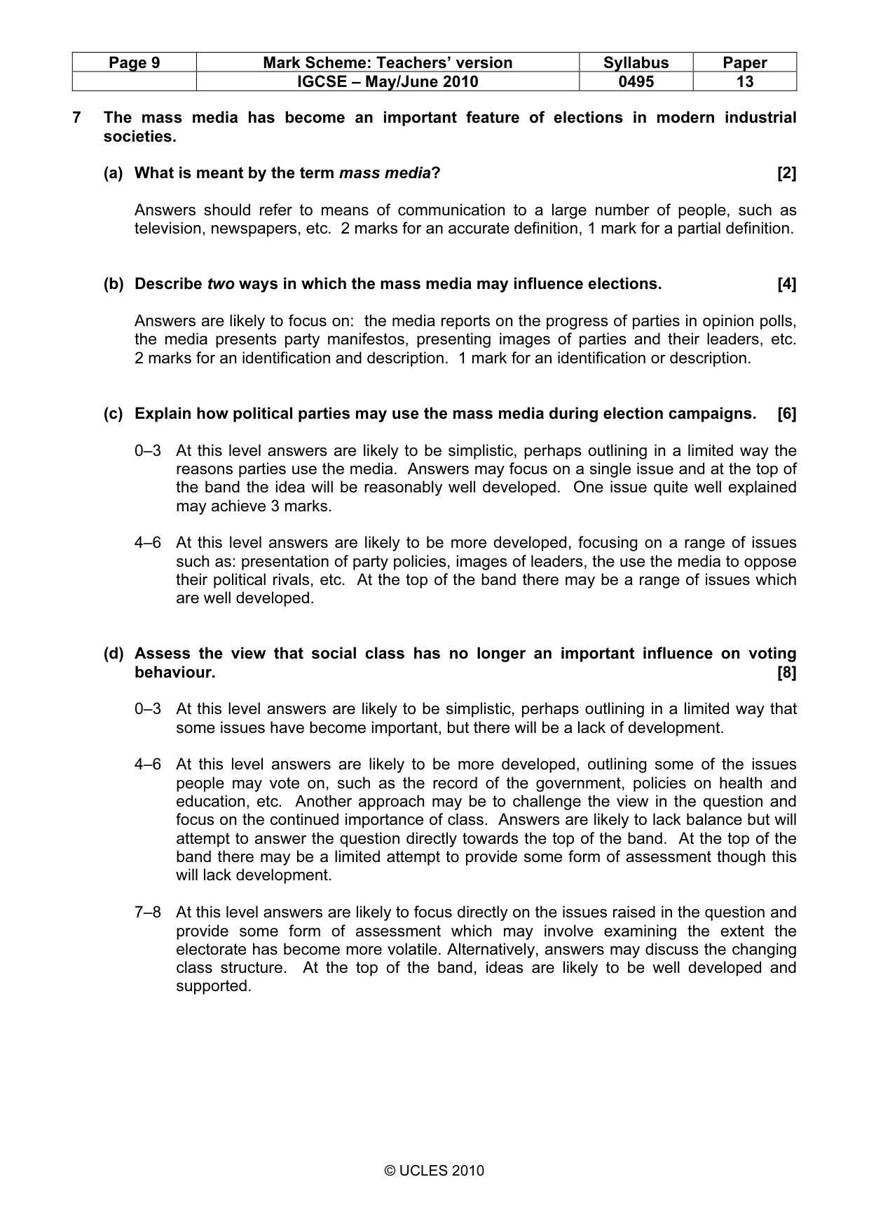 Mark scheme, page 9 of 9
