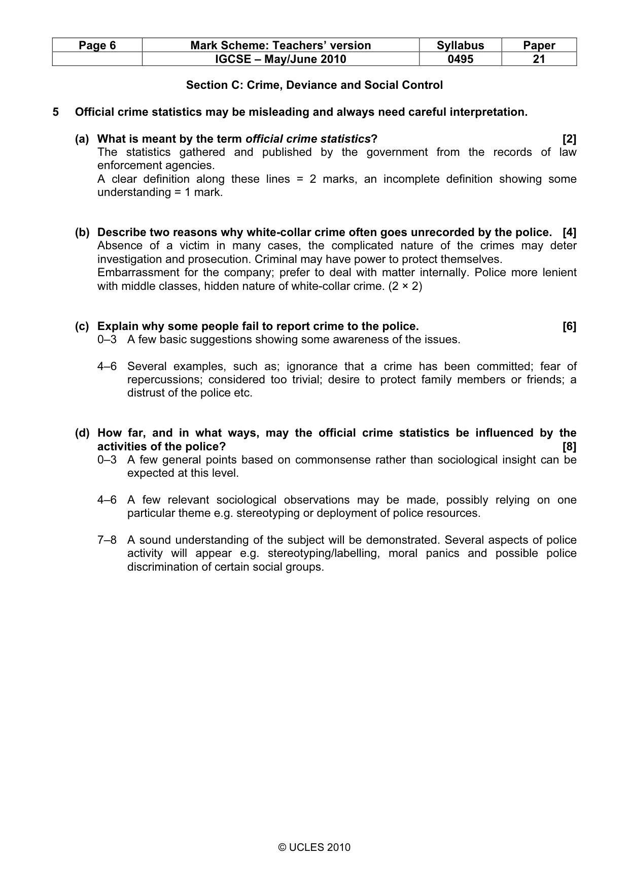 Mark scheme, page 6 of 9