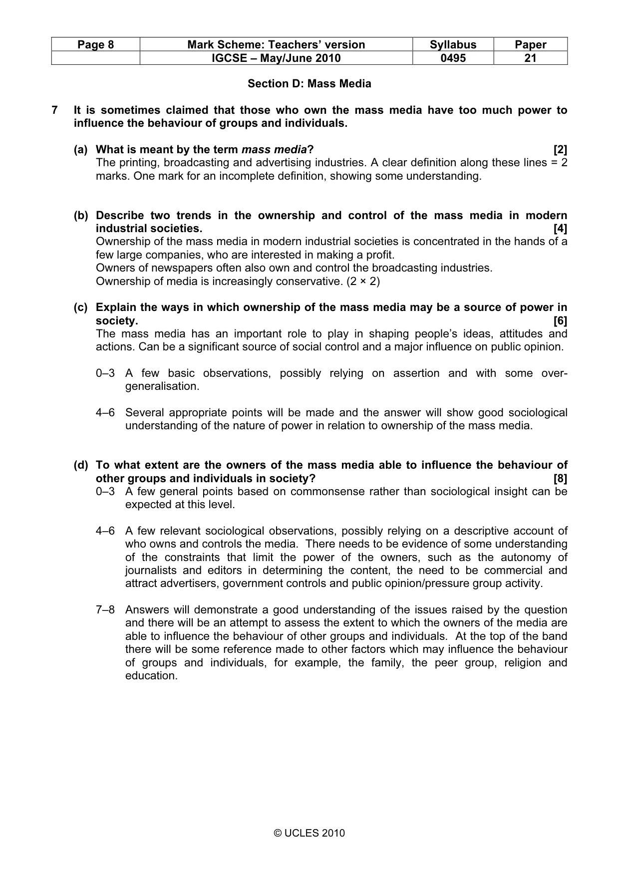 Mark scheme, page 8 of 9