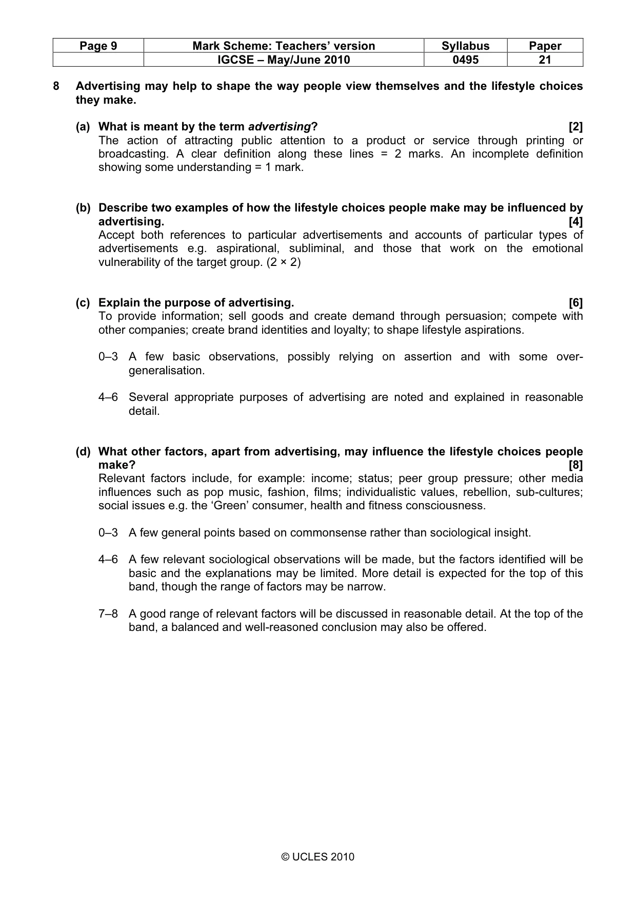 Mark scheme, page 9 of 9