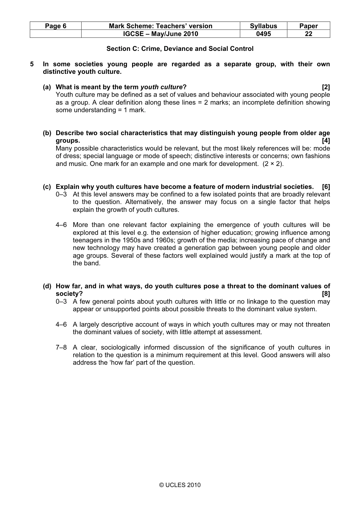 Mark scheme, page 6 of 9