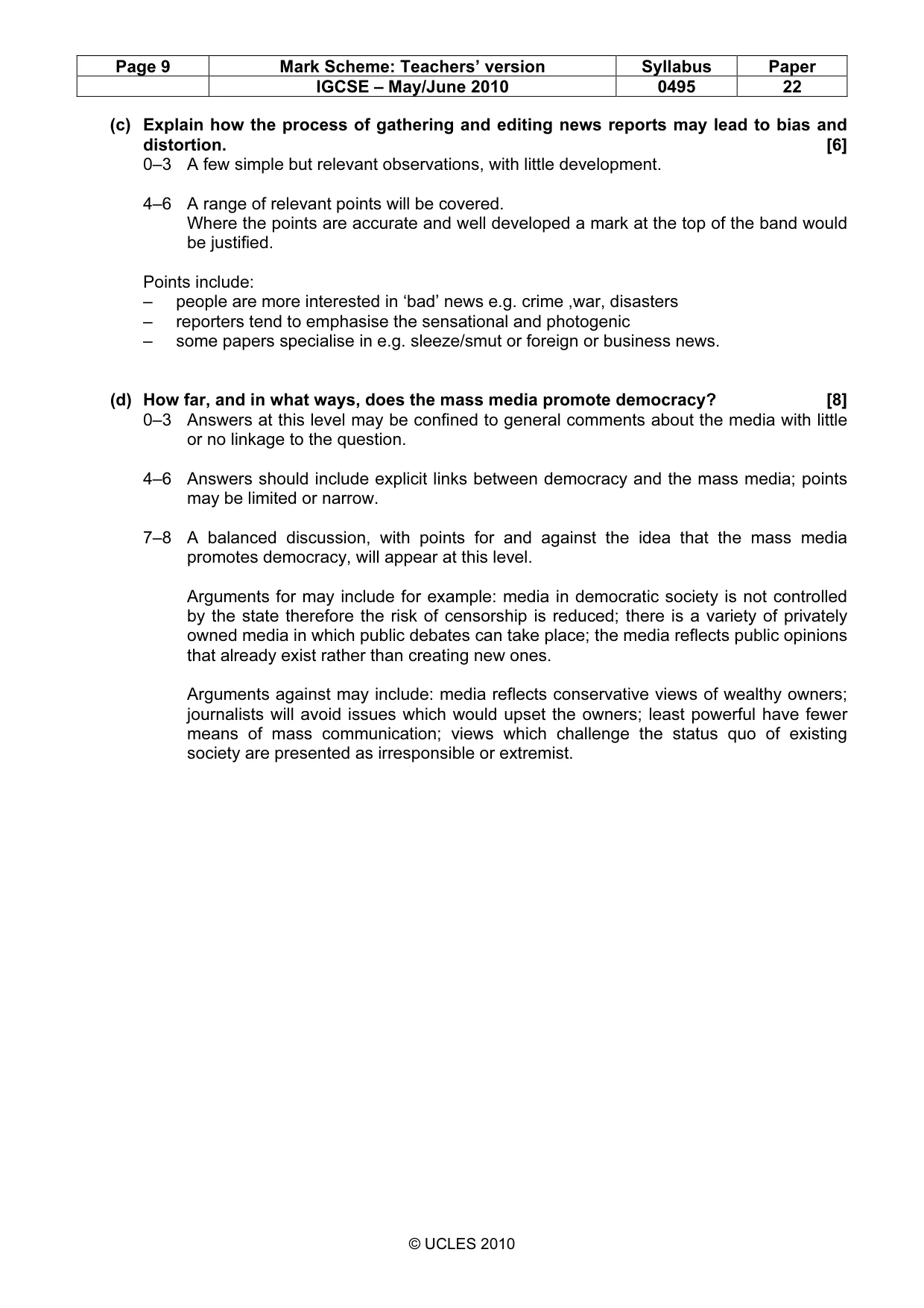 Mark scheme, page 9 of 9