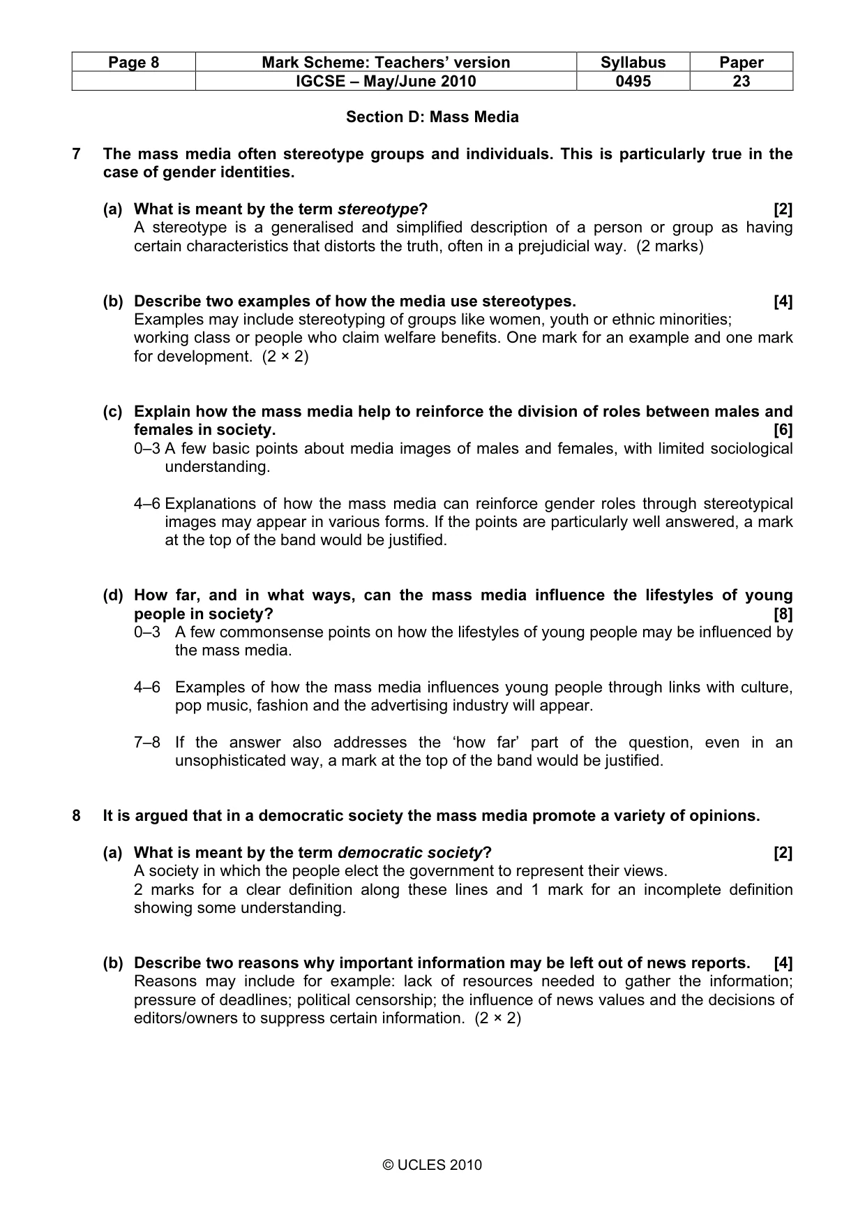 Mark scheme, page 8 of 9
