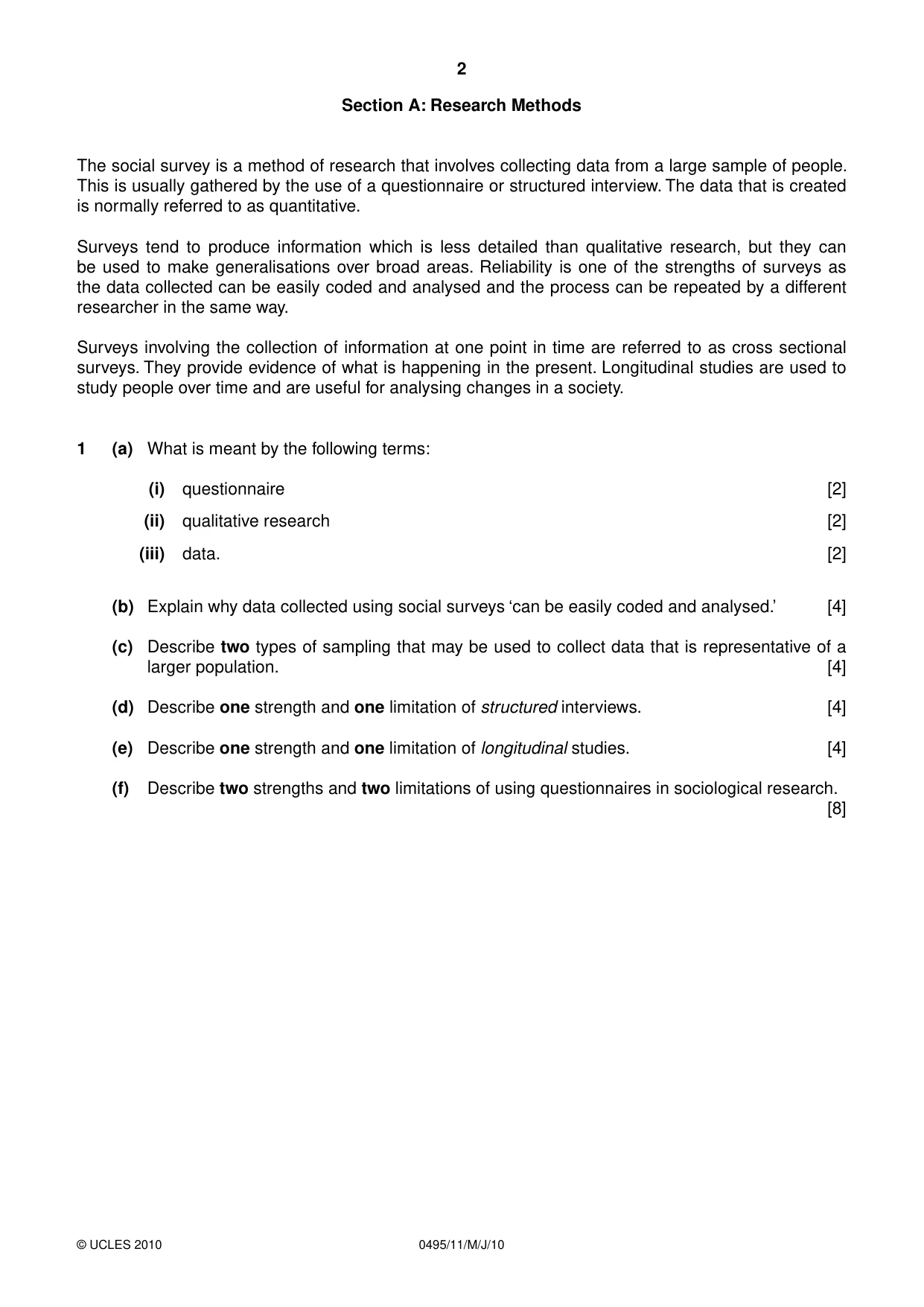 Cambridge IGCSE Sociology 0495 2010 May/June Paper 1 · Variant 1 question paper, page 2 of 4
