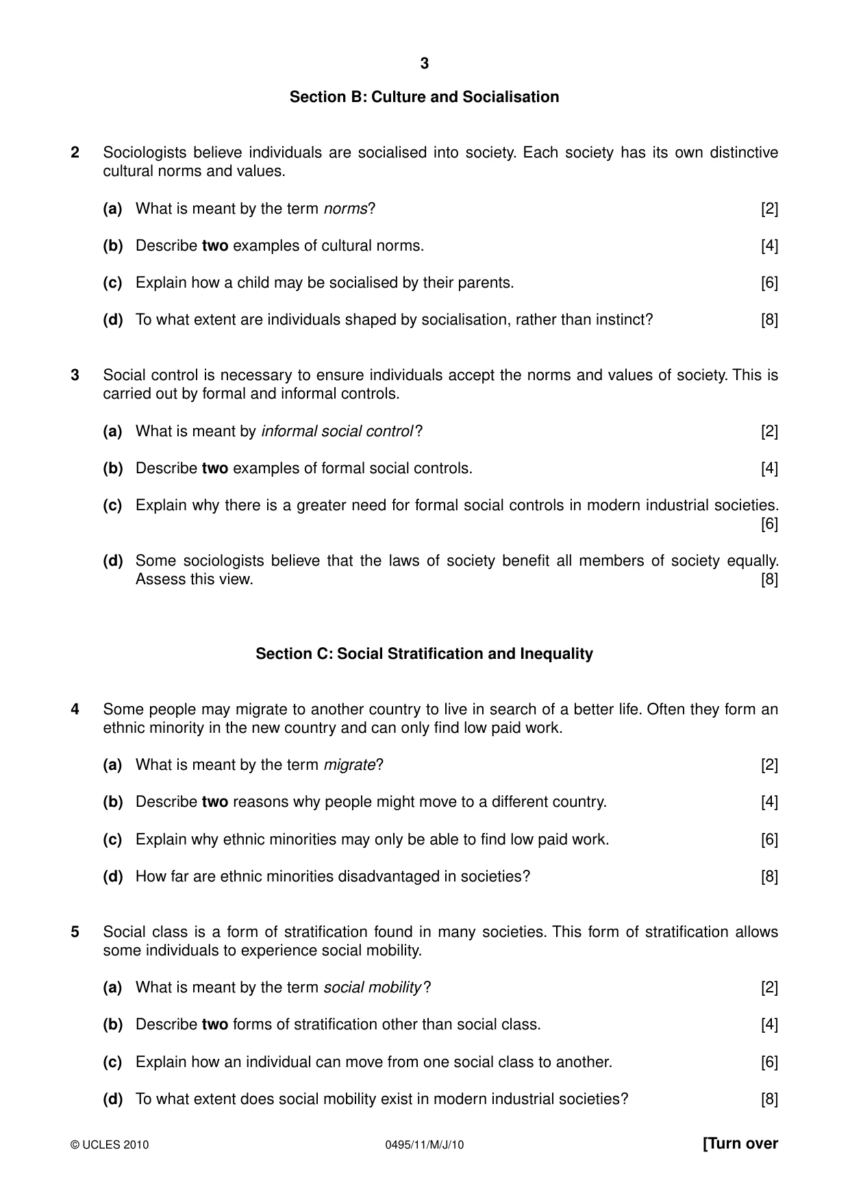Cambridge IGCSE Sociology 0495 2010 May/June Paper 1 · Variant 1 question paper, page 3 of 4