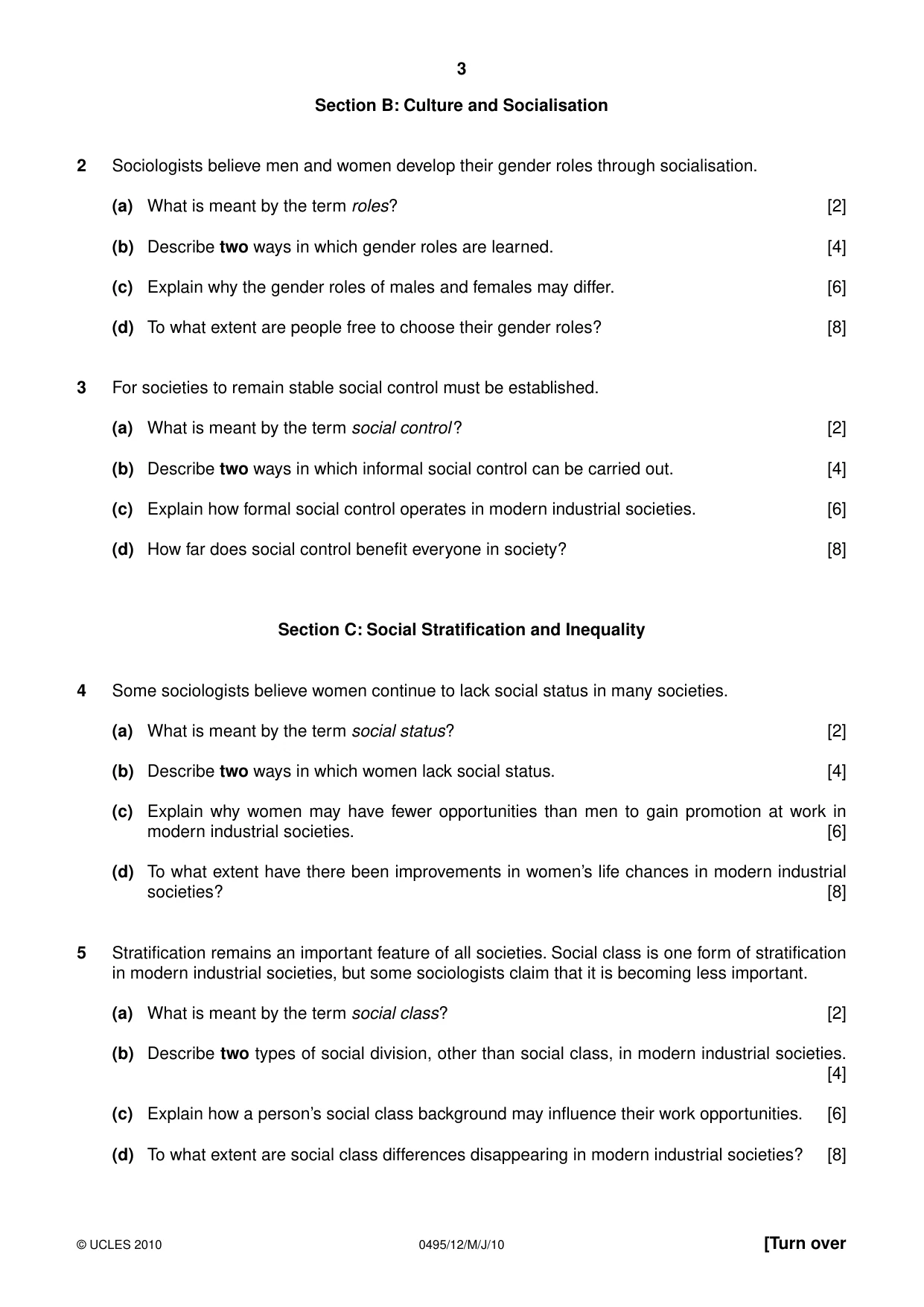 Cambridge IGCSE Sociology 0495 2010 May/June Paper 1 · Variant 2 question paper, page 3 of 4