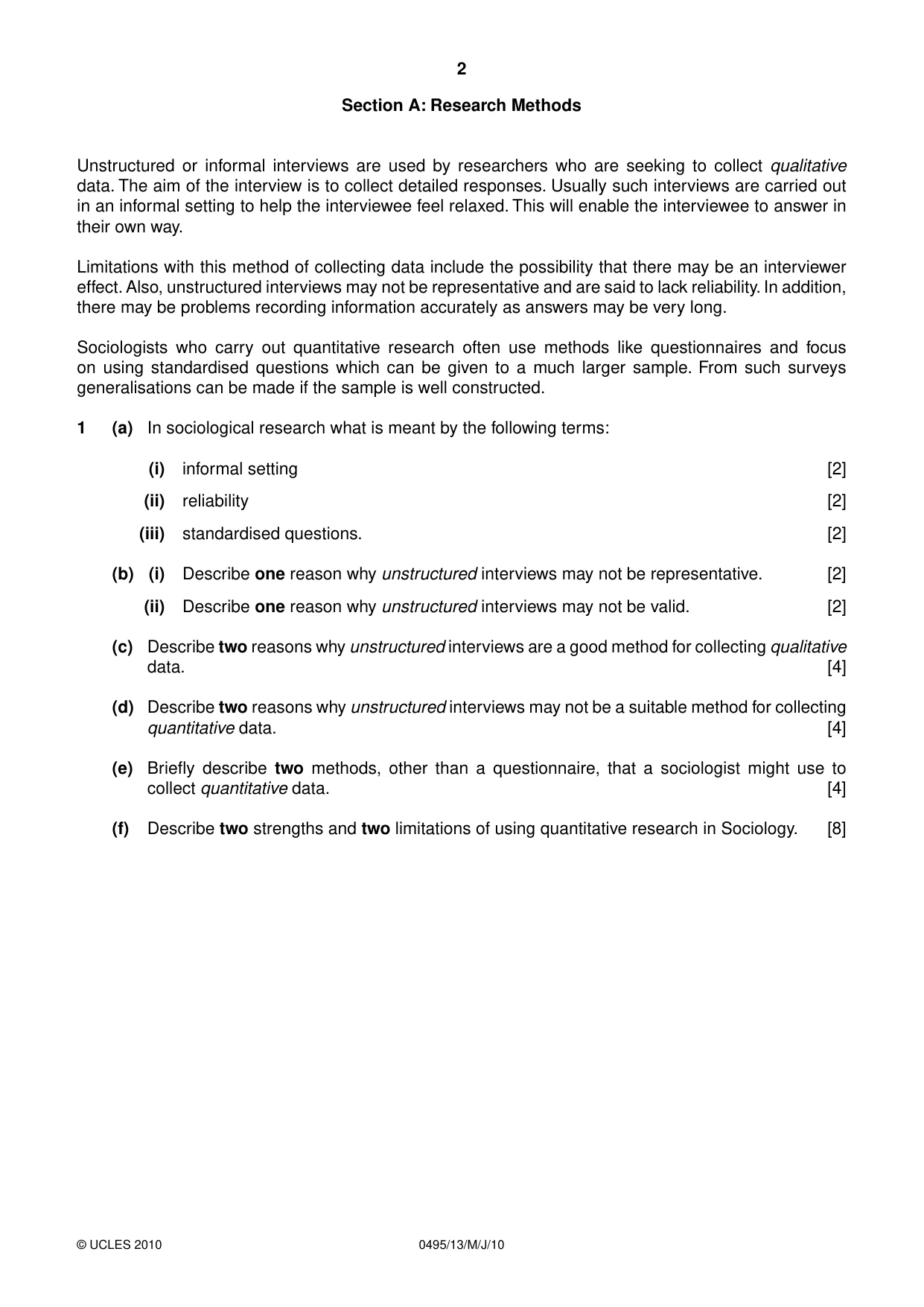 Cambridge IGCSE Sociology 0495 2010 May/June Paper 1 · Variant 3 question paper, page 2 of 4