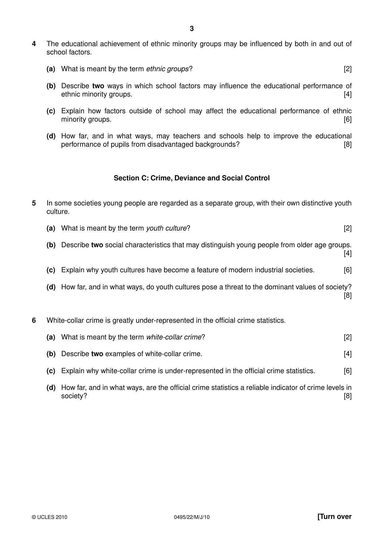 Cambridge IGCSE Sociology 0495 2010 May/June Paper 2 · Variant 2 question paper, page 3 of 4