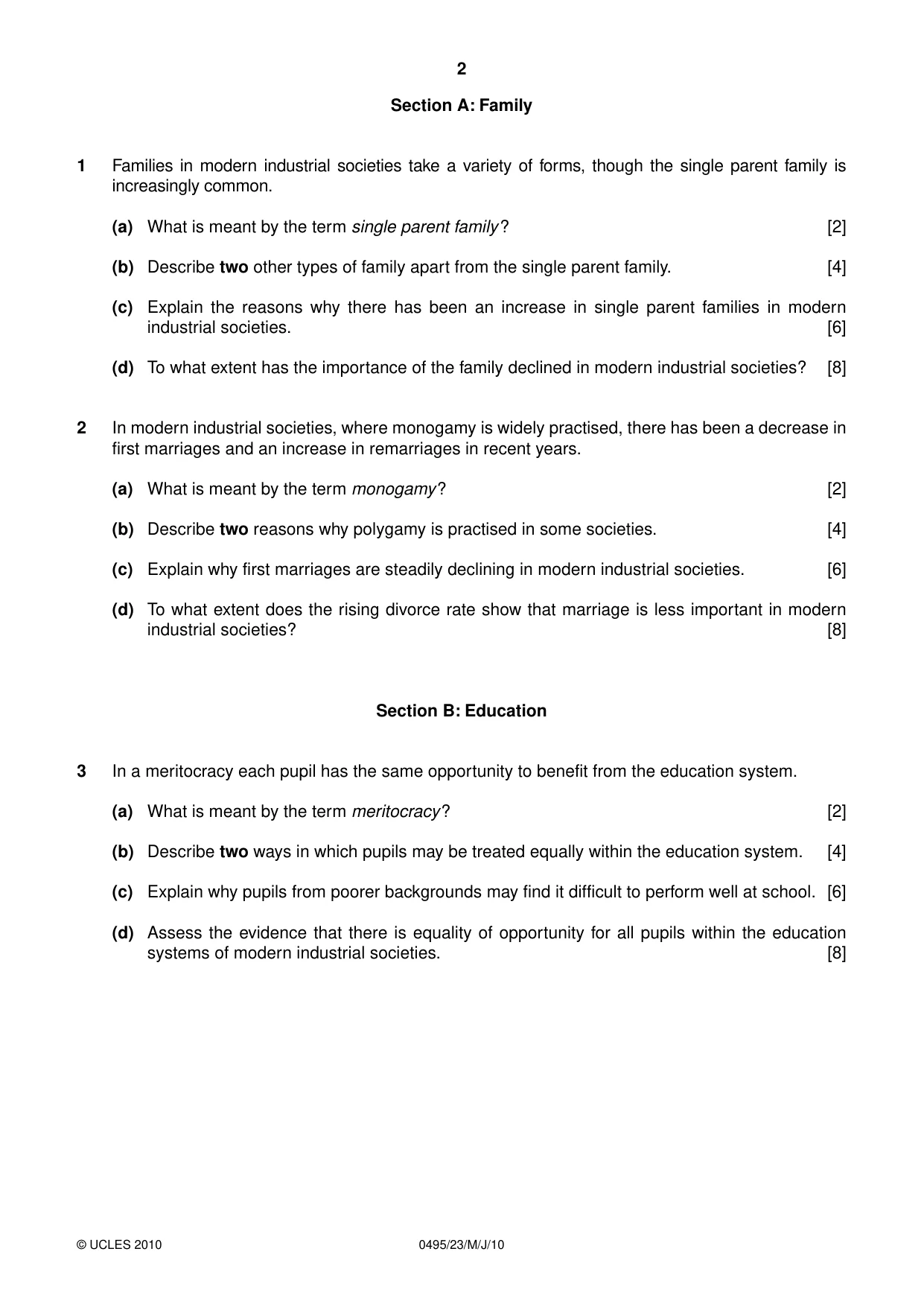 Cambridge IGCSE Sociology 0495 2010 May/June Paper 2 · Variant 3 question paper, page 2 of 4