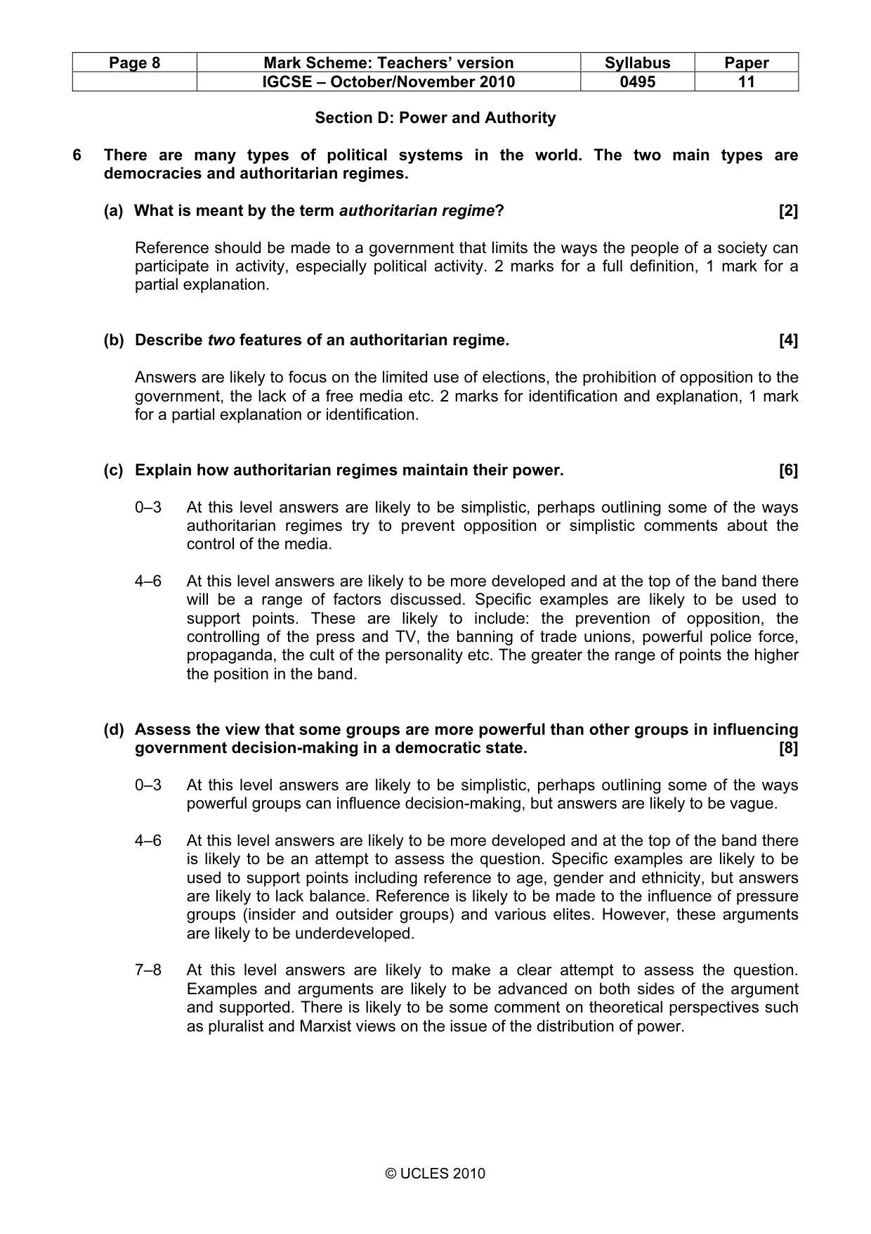Mark scheme, page 8 of 9