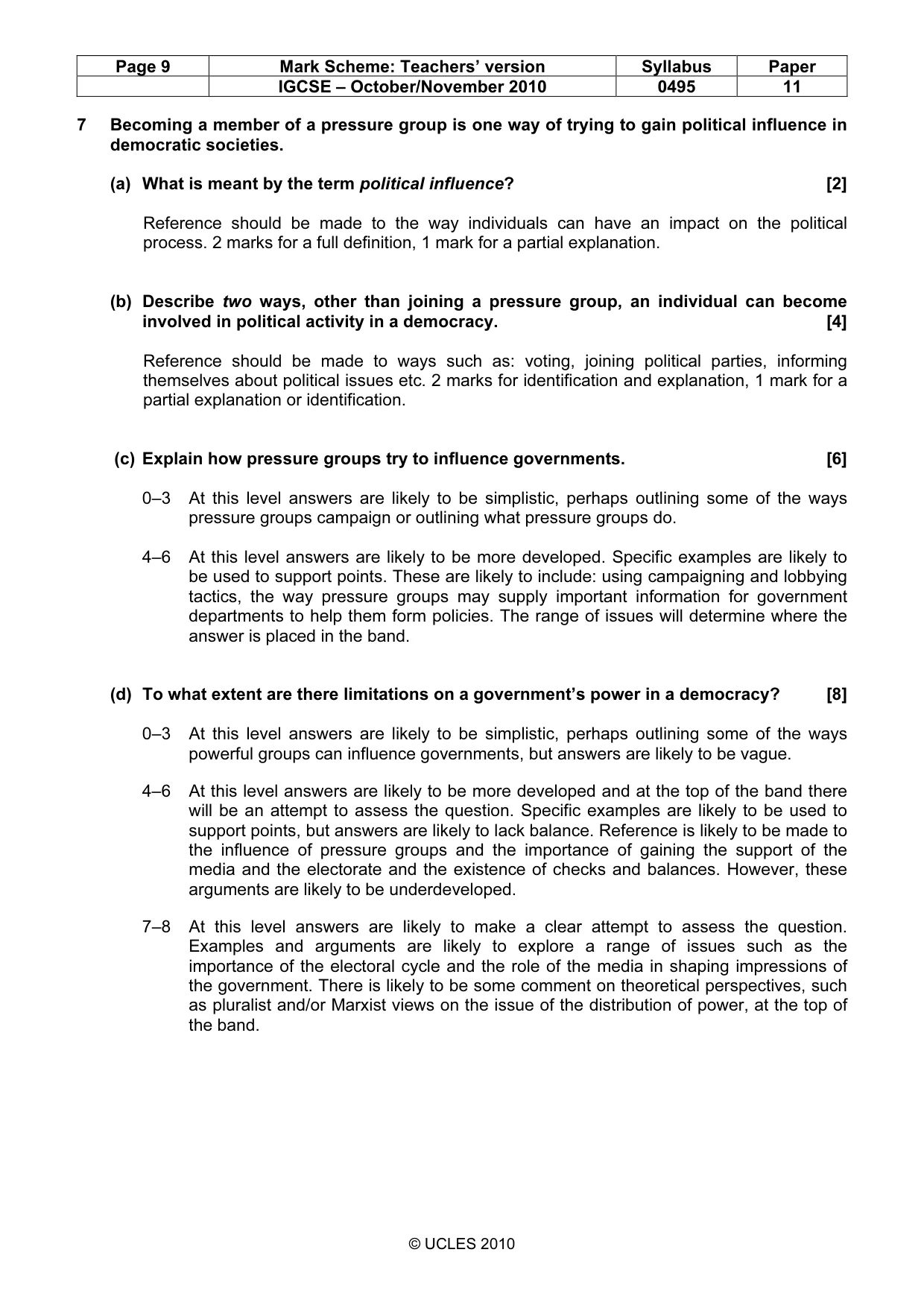Mark scheme, page 9 of 9