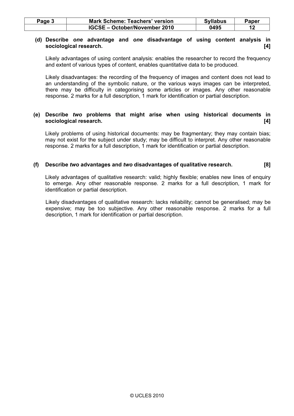 Mark scheme, page 3 of 9