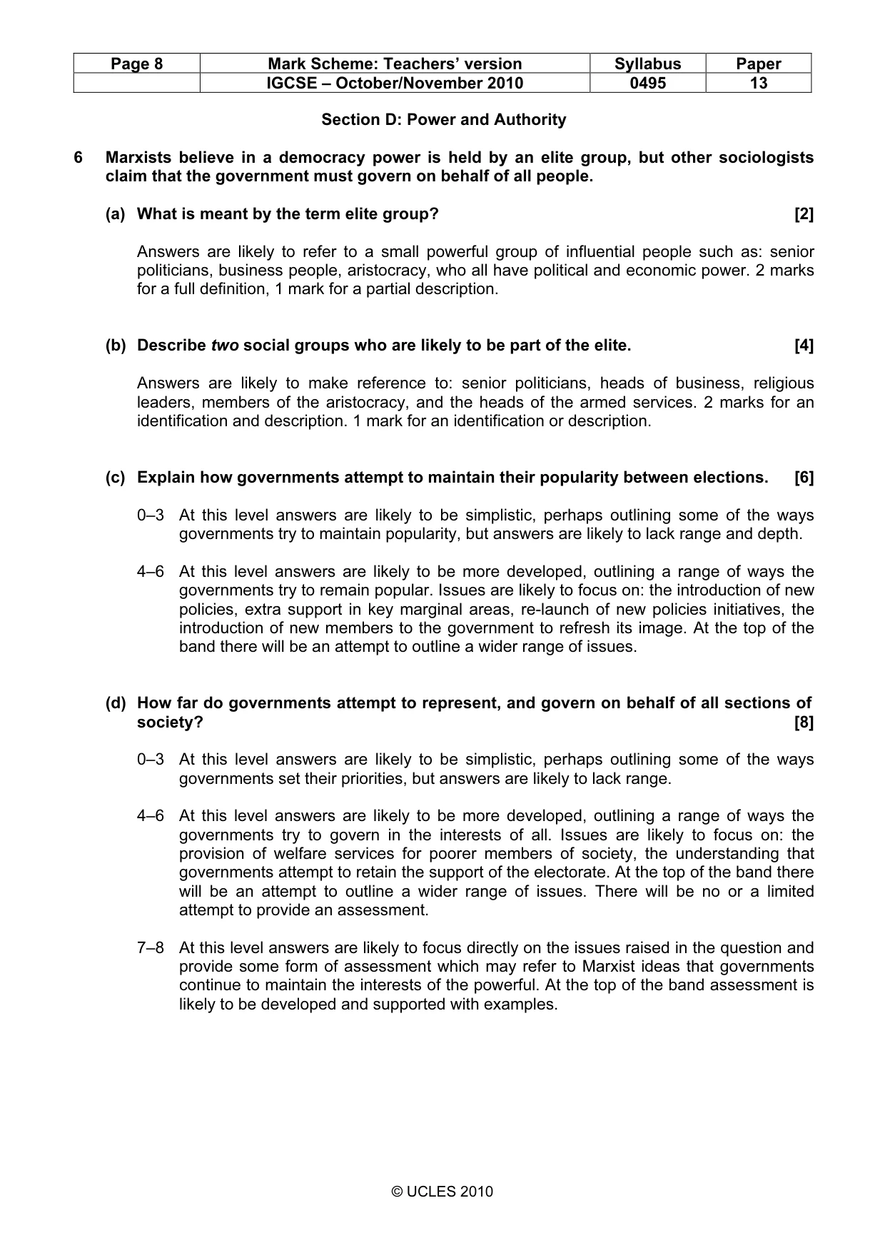 Mark scheme, page 8 of 9