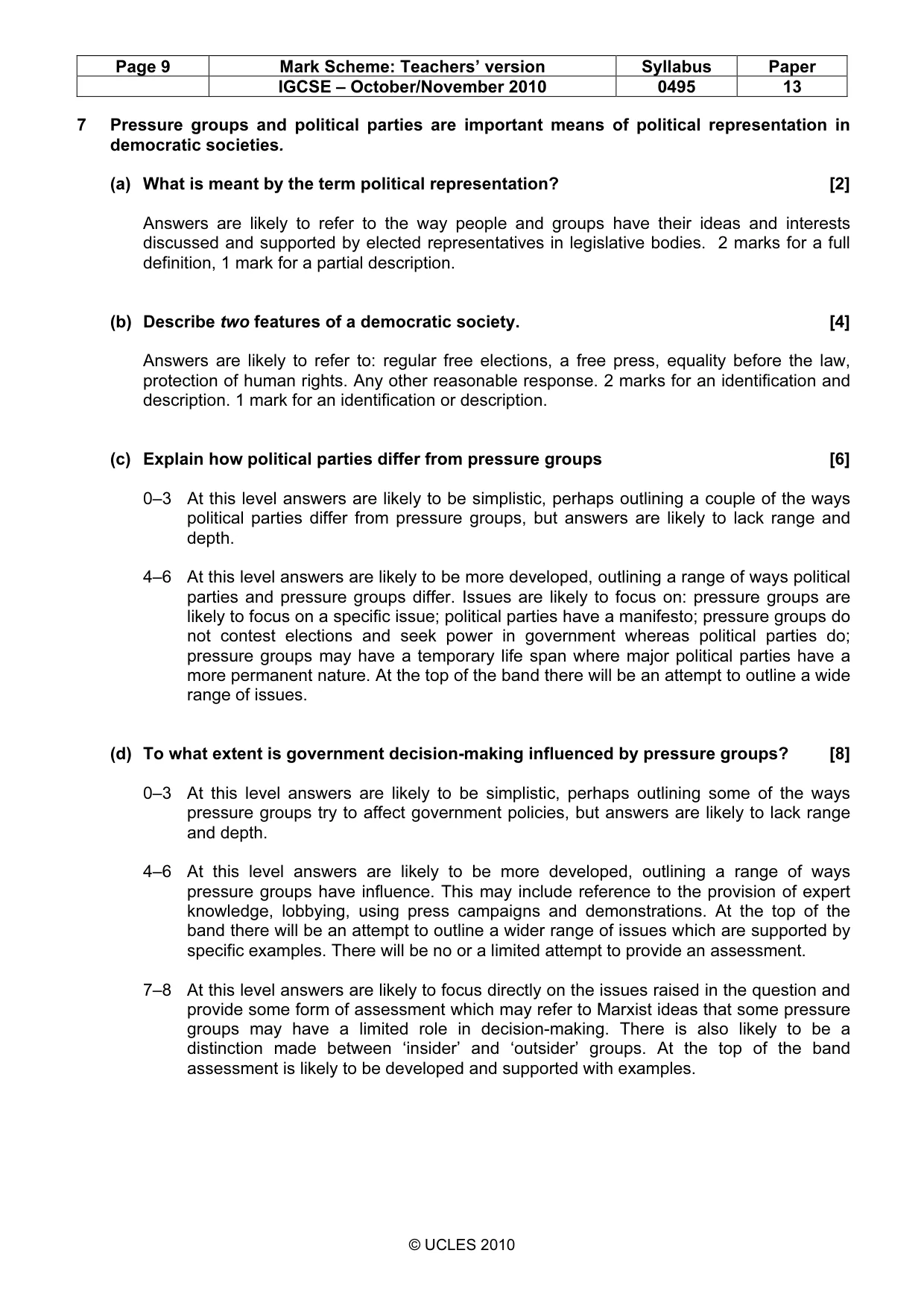 Mark scheme, page 9 of 9