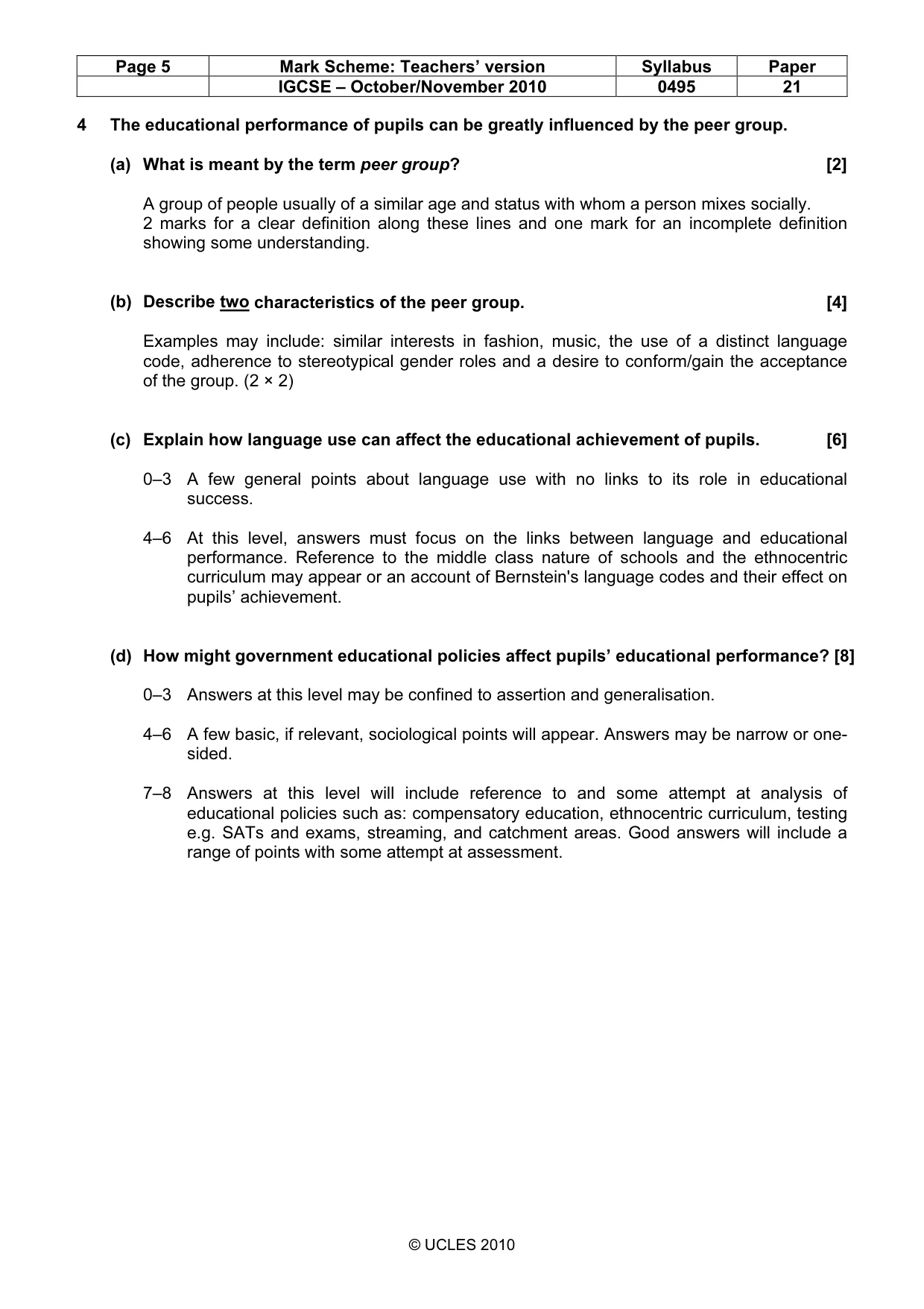 Mark scheme, page 5 of 9
