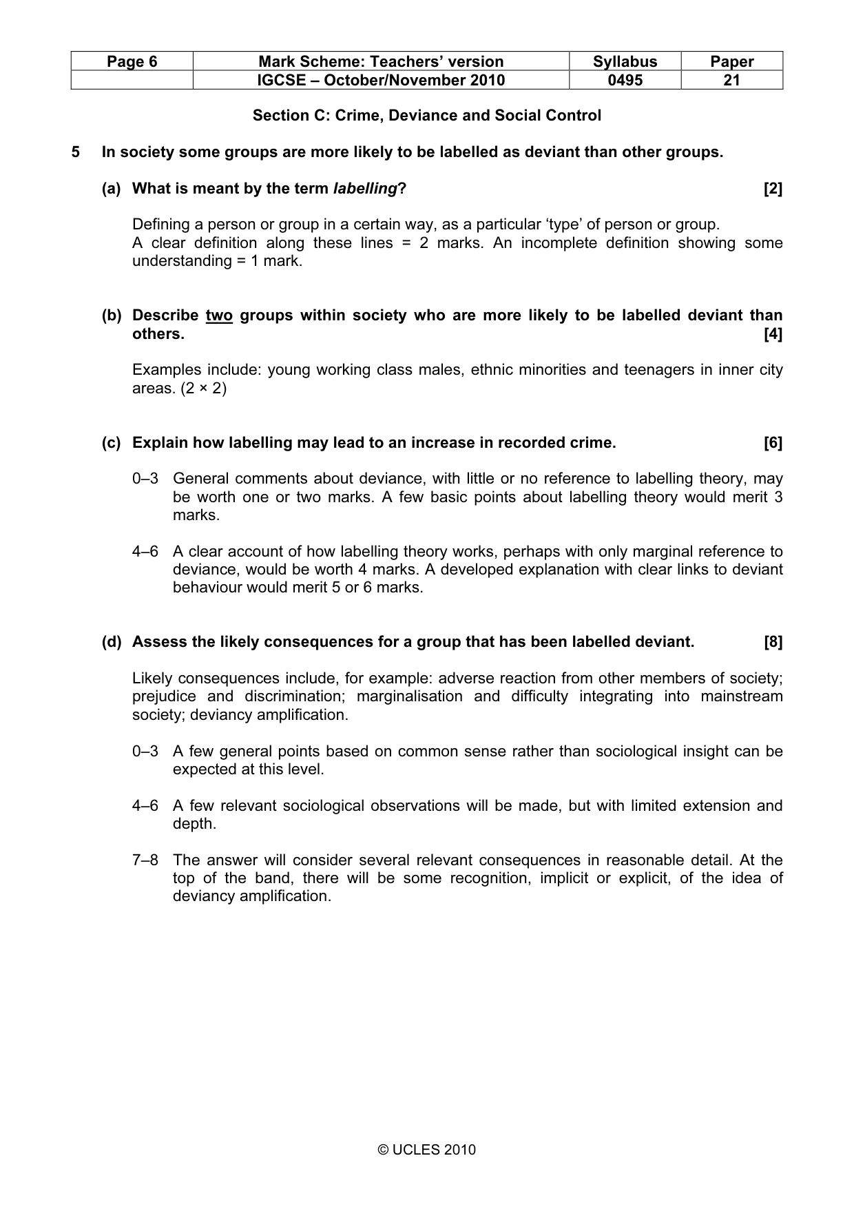 Mark scheme, page 6 of 9