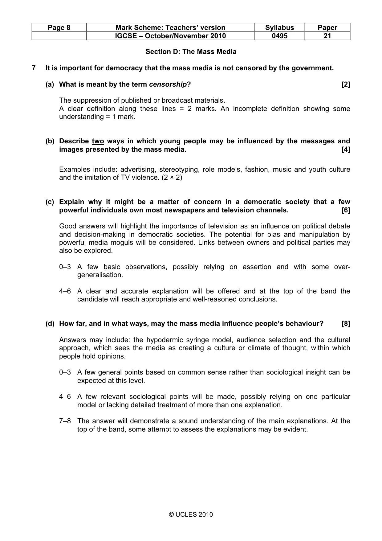 Mark scheme, page 8 of 9
