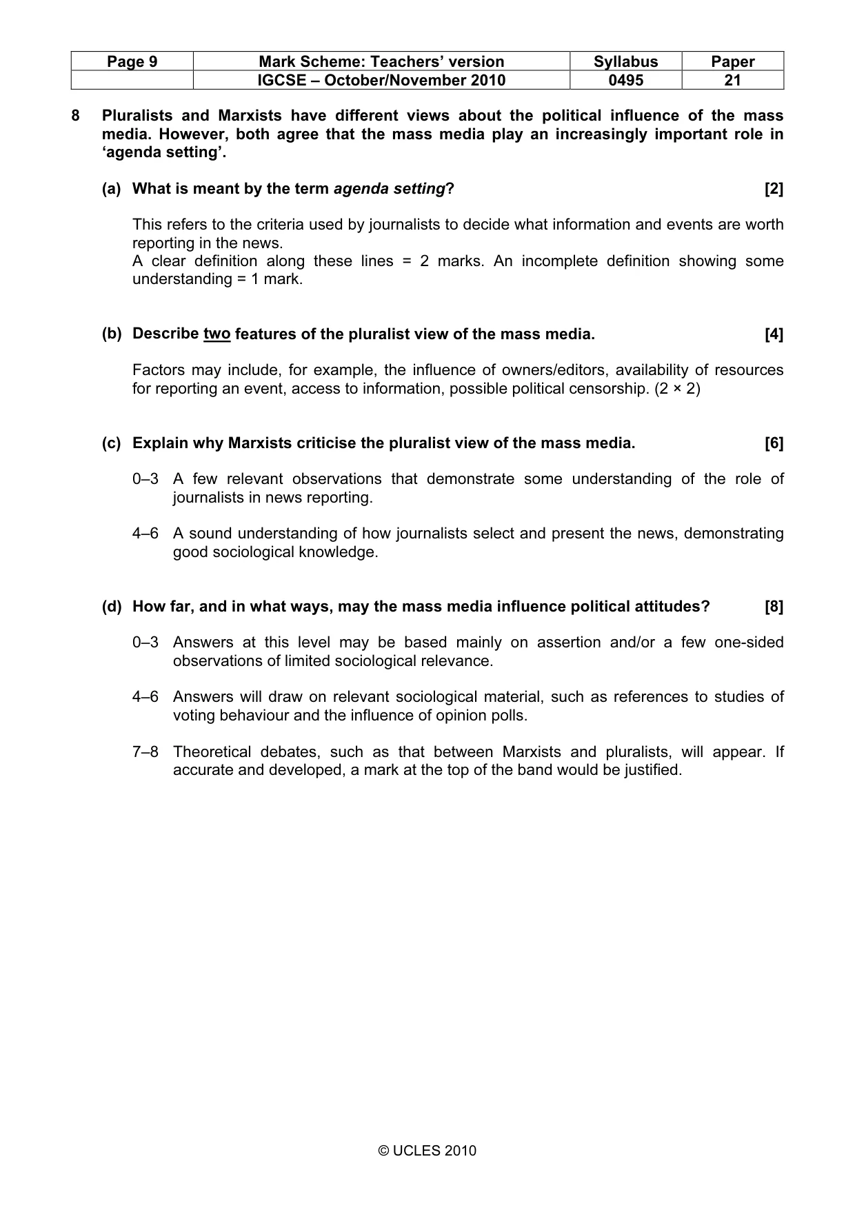 Mark scheme, page 9 of 9