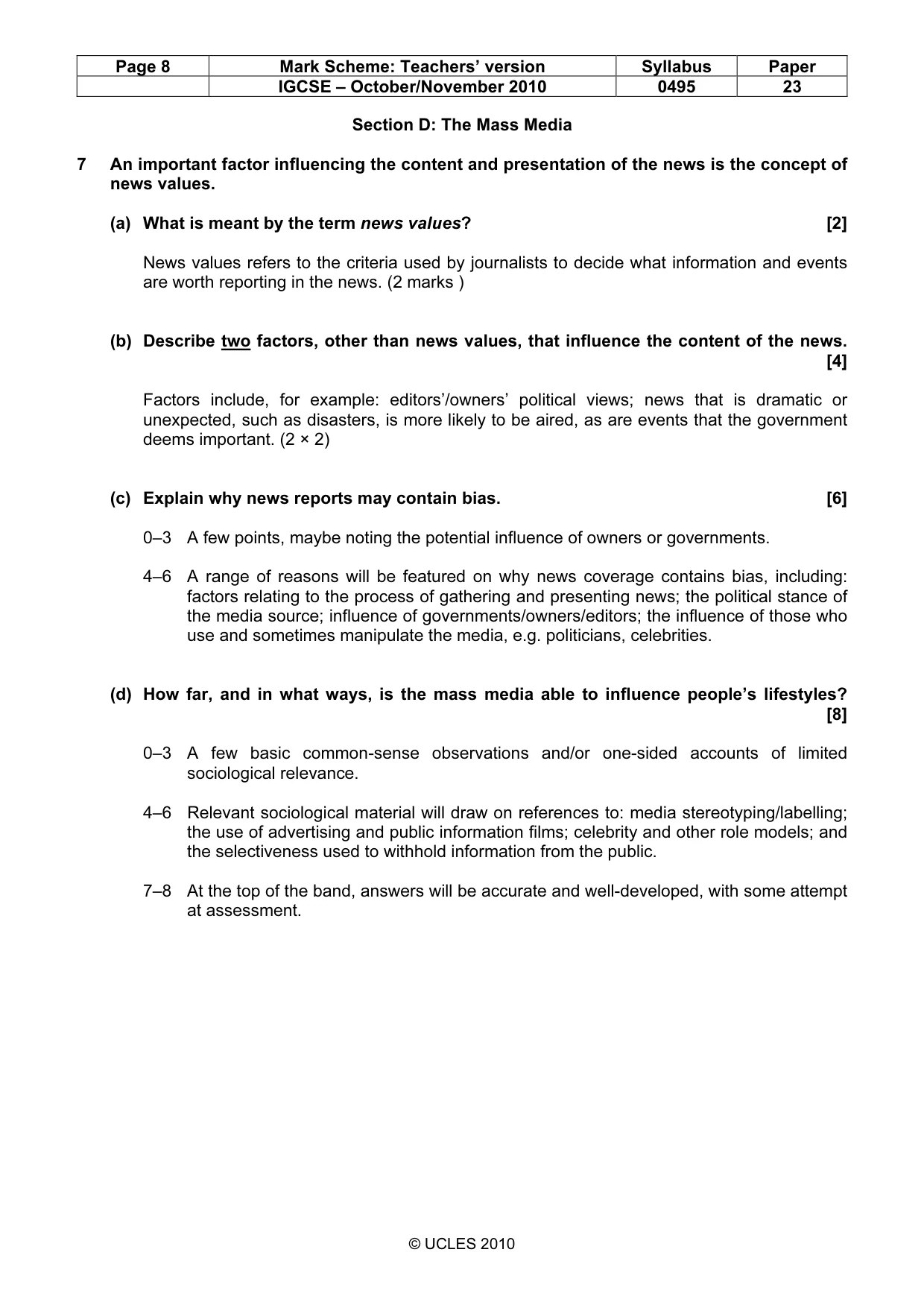 Mark scheme, page 8 of 9