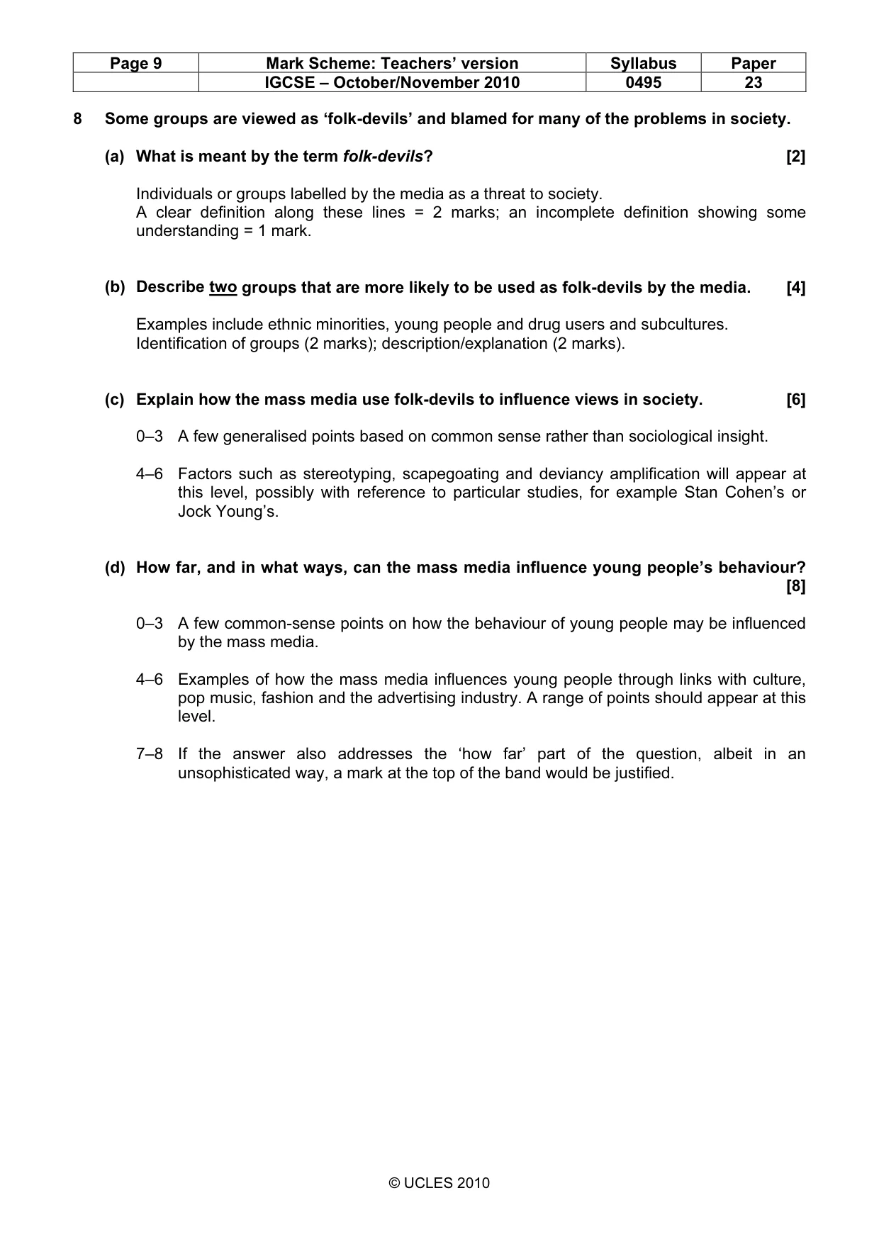 Mark scheme, page 9 of 9