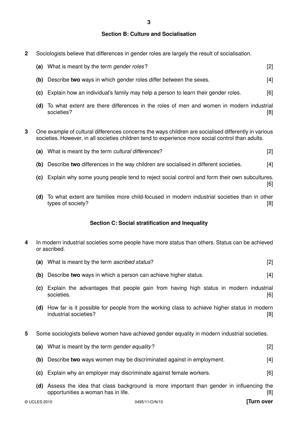 Cambridge IGCSE Sociology 0495 2010 Oct/Nov Paper 1 · Variant 1 question paper, page 3 of 4