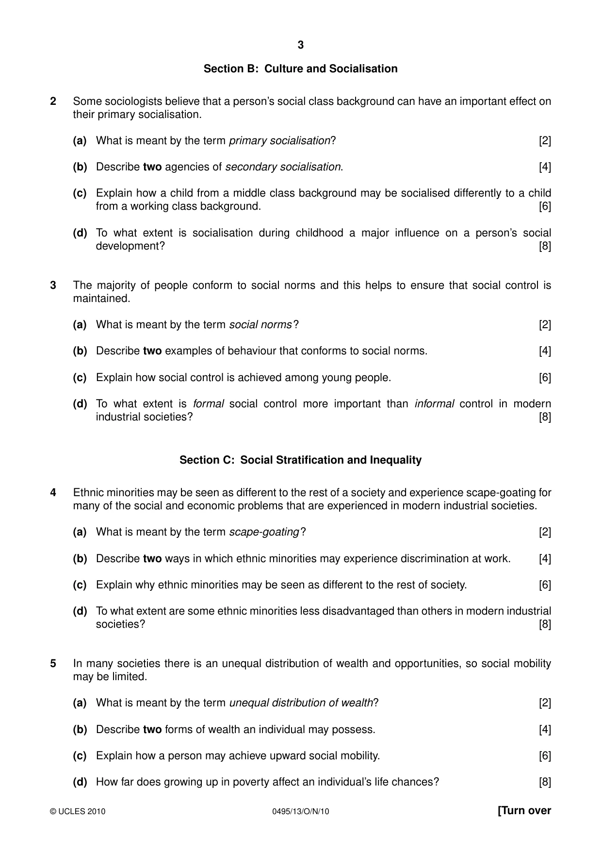 Cambridge IGCSE Sociology 0495 2010 Oct/Nov Paper 1 · Variant 3 question paper, page 3 of 4