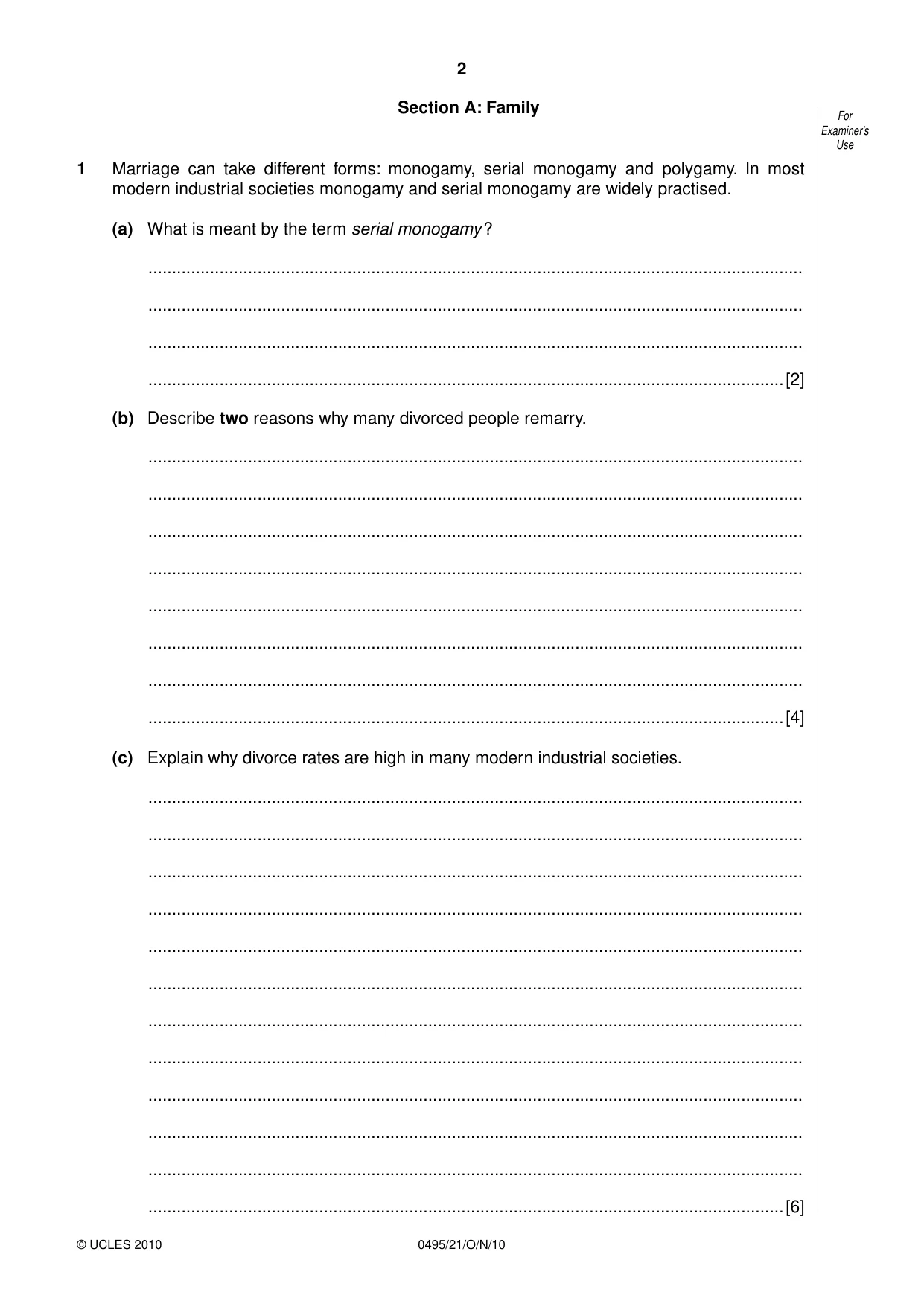 Cambridge IGCSE Sociology 0495 2010 Oct/Nov Paper 2 · Variant 1 question paper, page 2 of 20