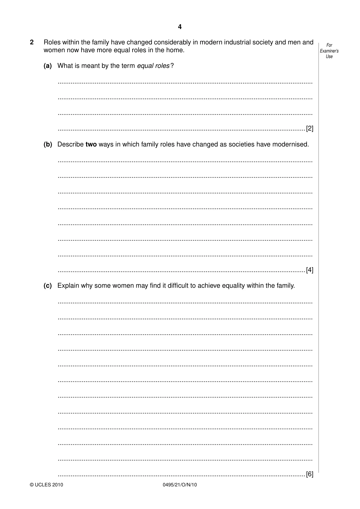 Cambridge IGCSE Sociology 0495 2010 Oct/Nov Paper 2 · Variant 1 question paper, page 4 of 20